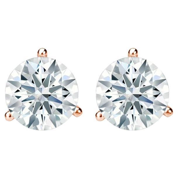 Clous d'oreilles à trois griffes en or rose 14 carats avec diamants de 0,75 carat au total