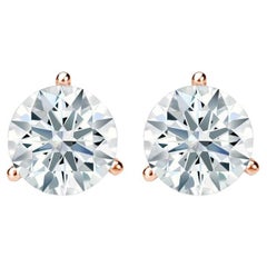 Clous d'oreilles à trois griffes en or rose 14 carats avec diamants de 0,75 carat au total