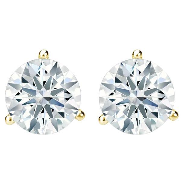 .75 Carat Total Diamond Three Prong Stud Earrings in 14k Yellow Gold			