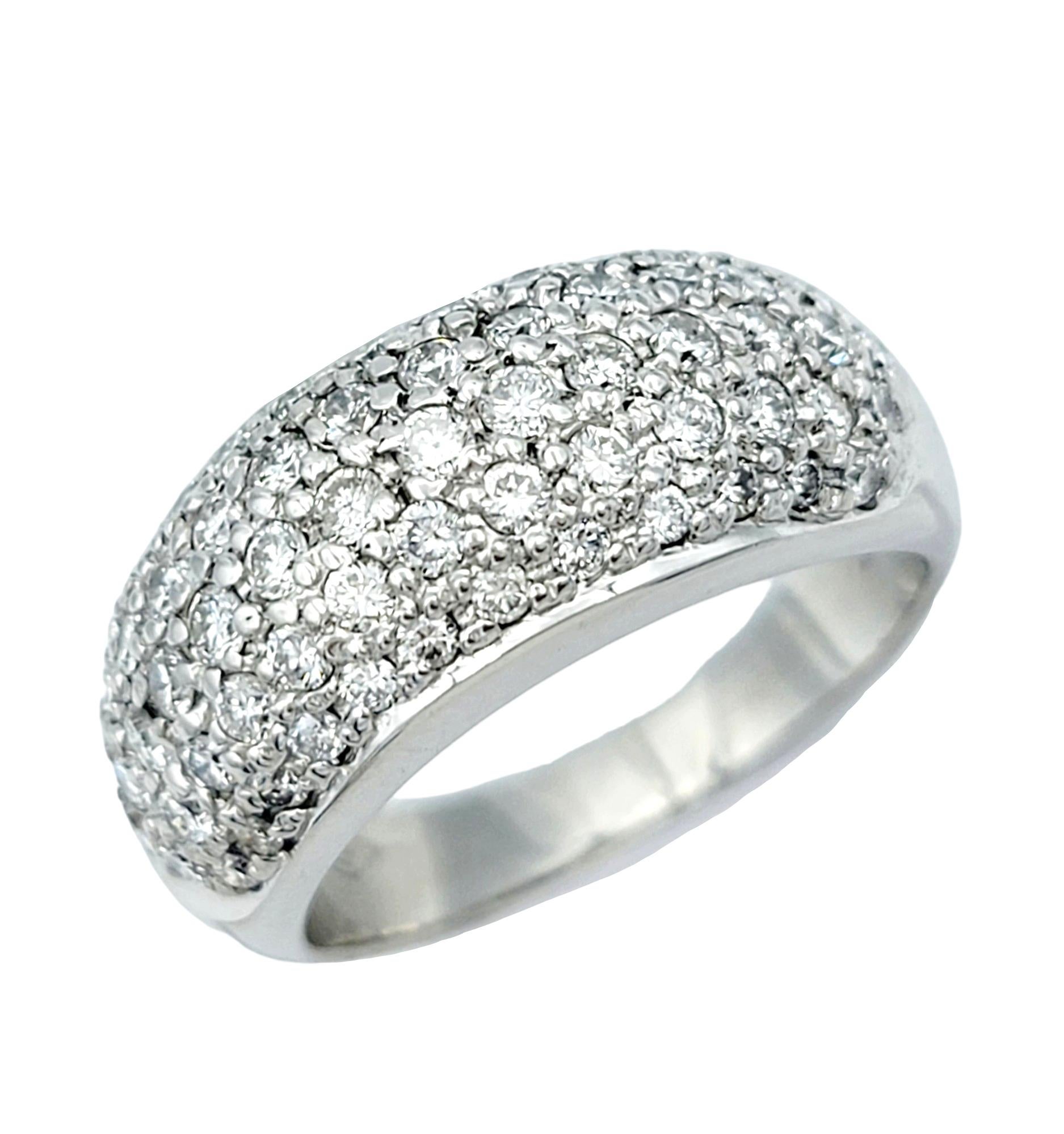 Contemporary .75 Carat Total Multi Row Pavé Diamond Domed Band Ring in 14 Karat White Gold For Sale