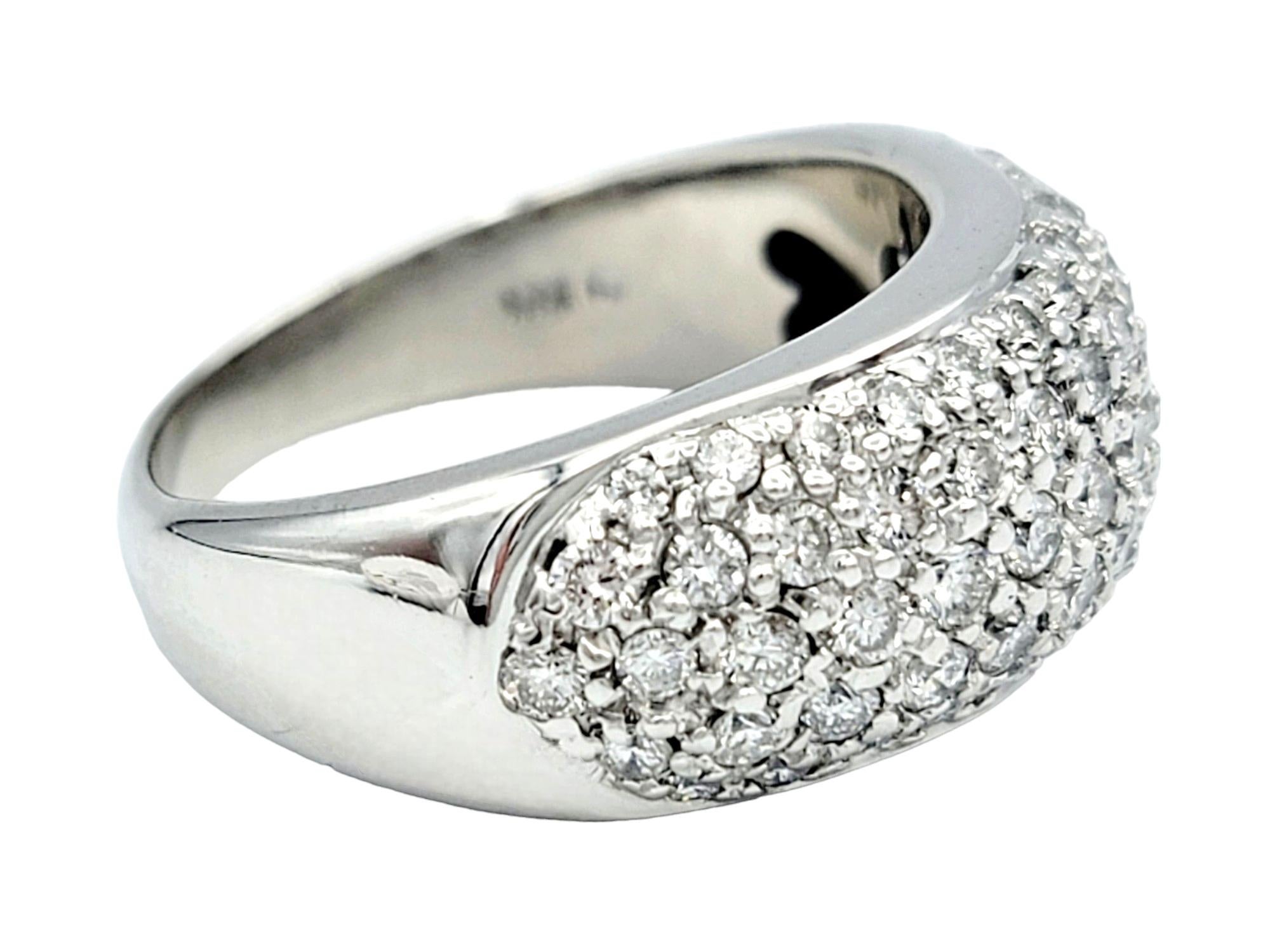 Women's .75 Carat Total Multi Row Pavé Diamond Domed Band Ring in 14 Karat White Gold For Sale