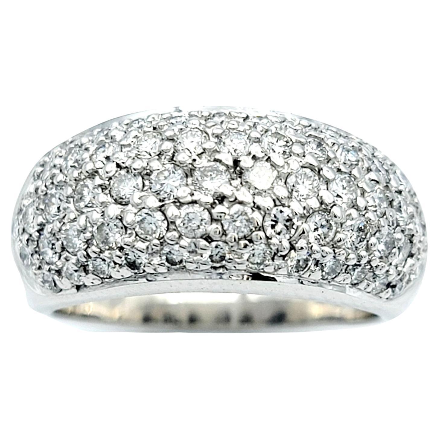 .75 Carat Total Multi Row Pavé Diamond Domed Band Ring in 14 Karat White Gold For Sale