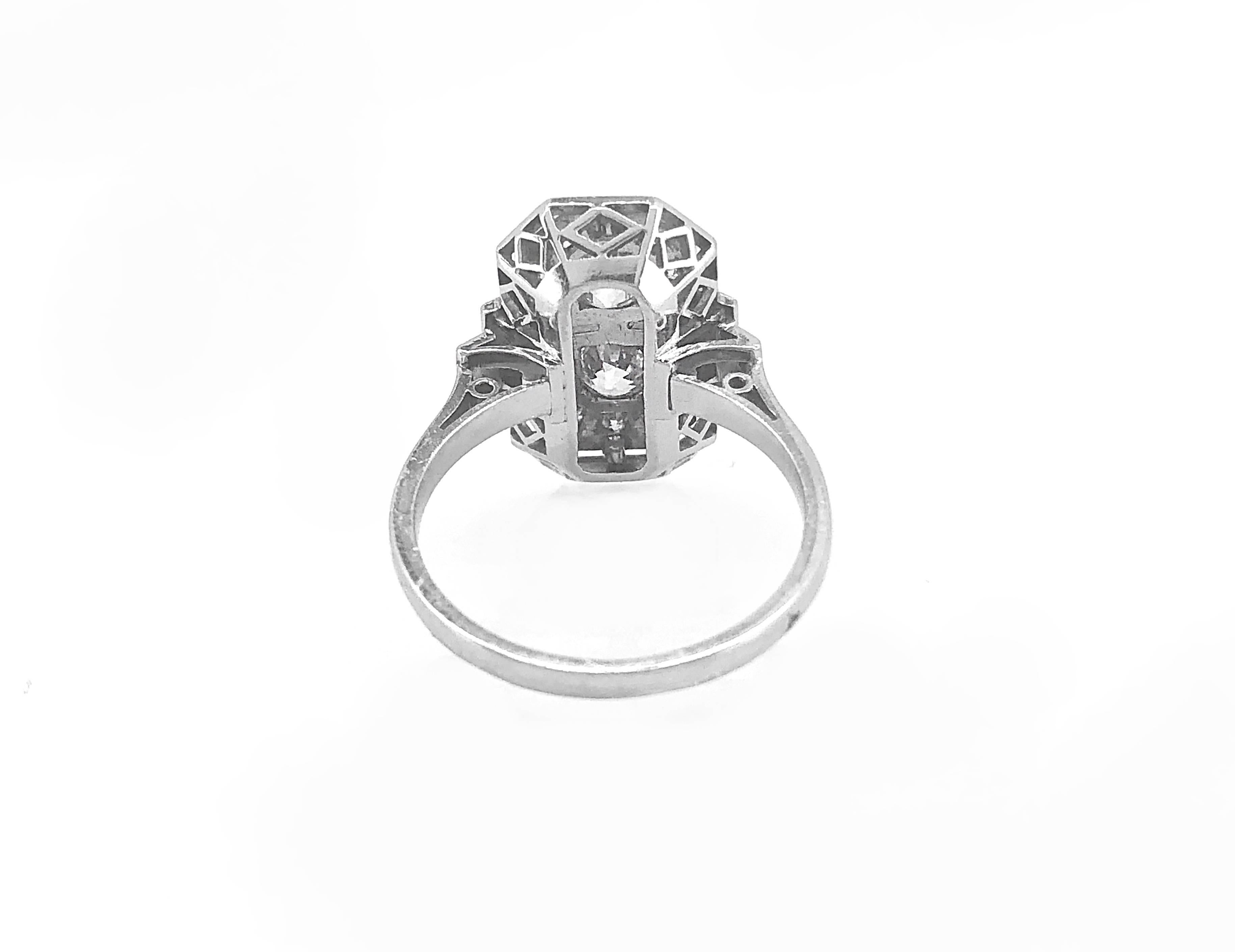 Art Deco .75 Carat Total Weight Antique Diamond Engagement Platinum Ring 