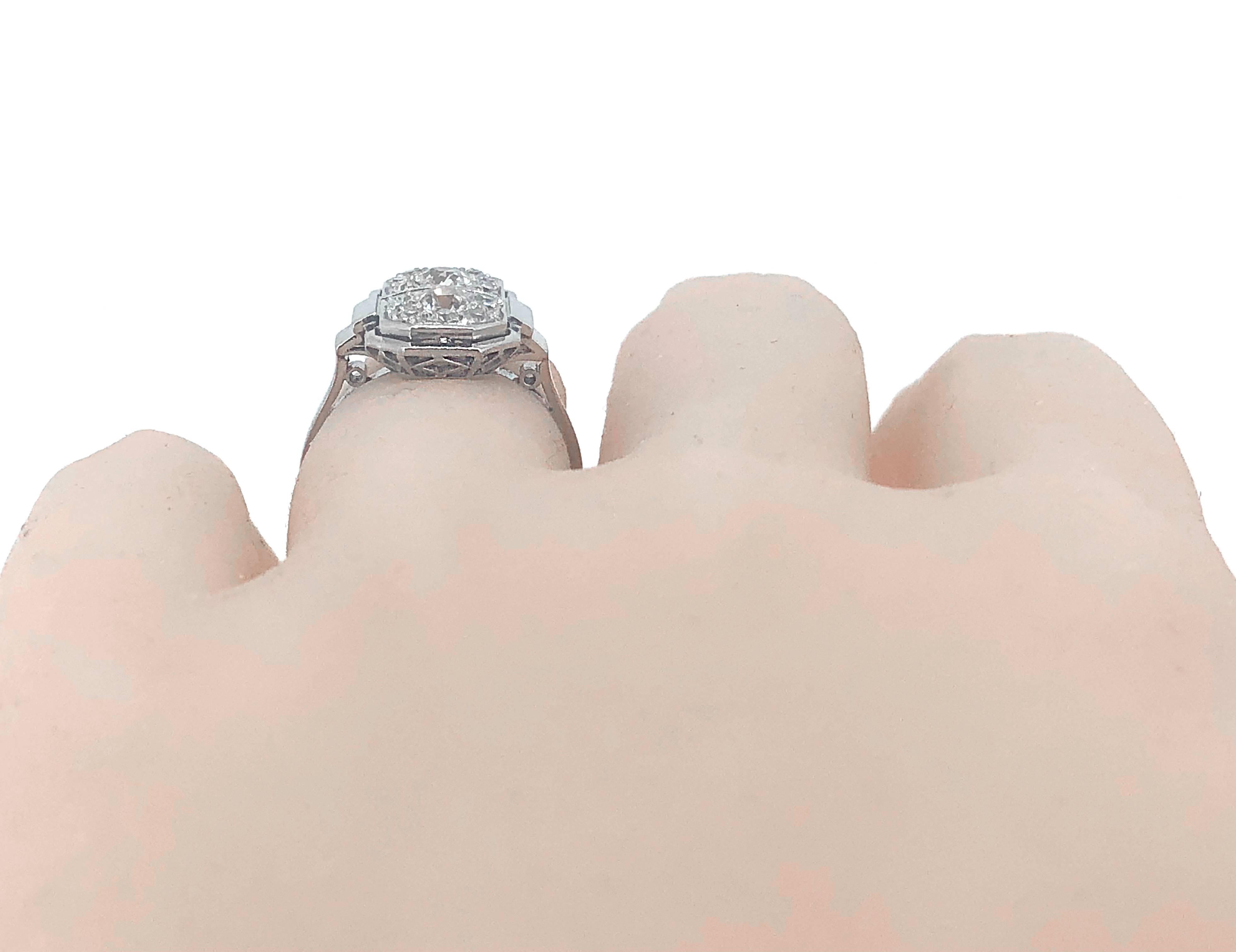 .75 Carat Total Weight Antique Diamond Engagement Platinum Ring  In Excellent Condition In Tampa, FL