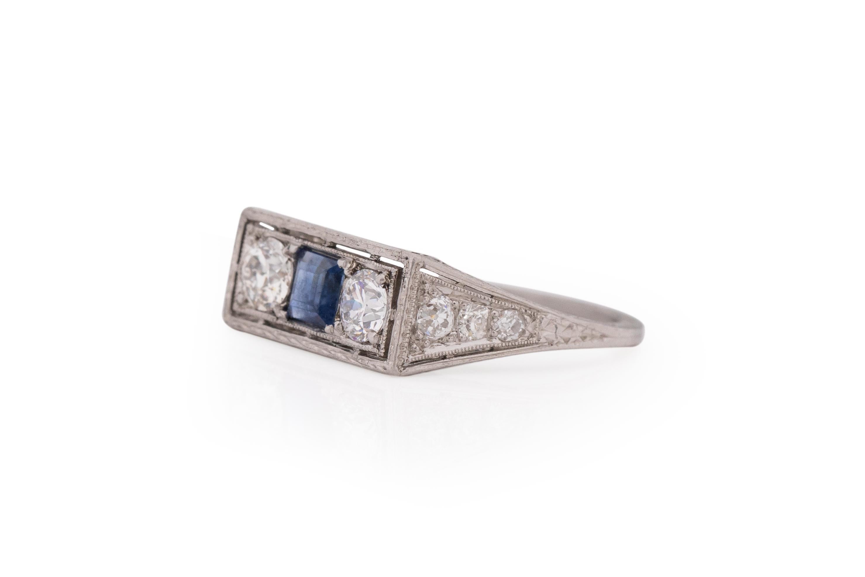 Old European Cut .75 Carat Total Weight Art Deco Diamond Platinum Engagement Ring For Sale