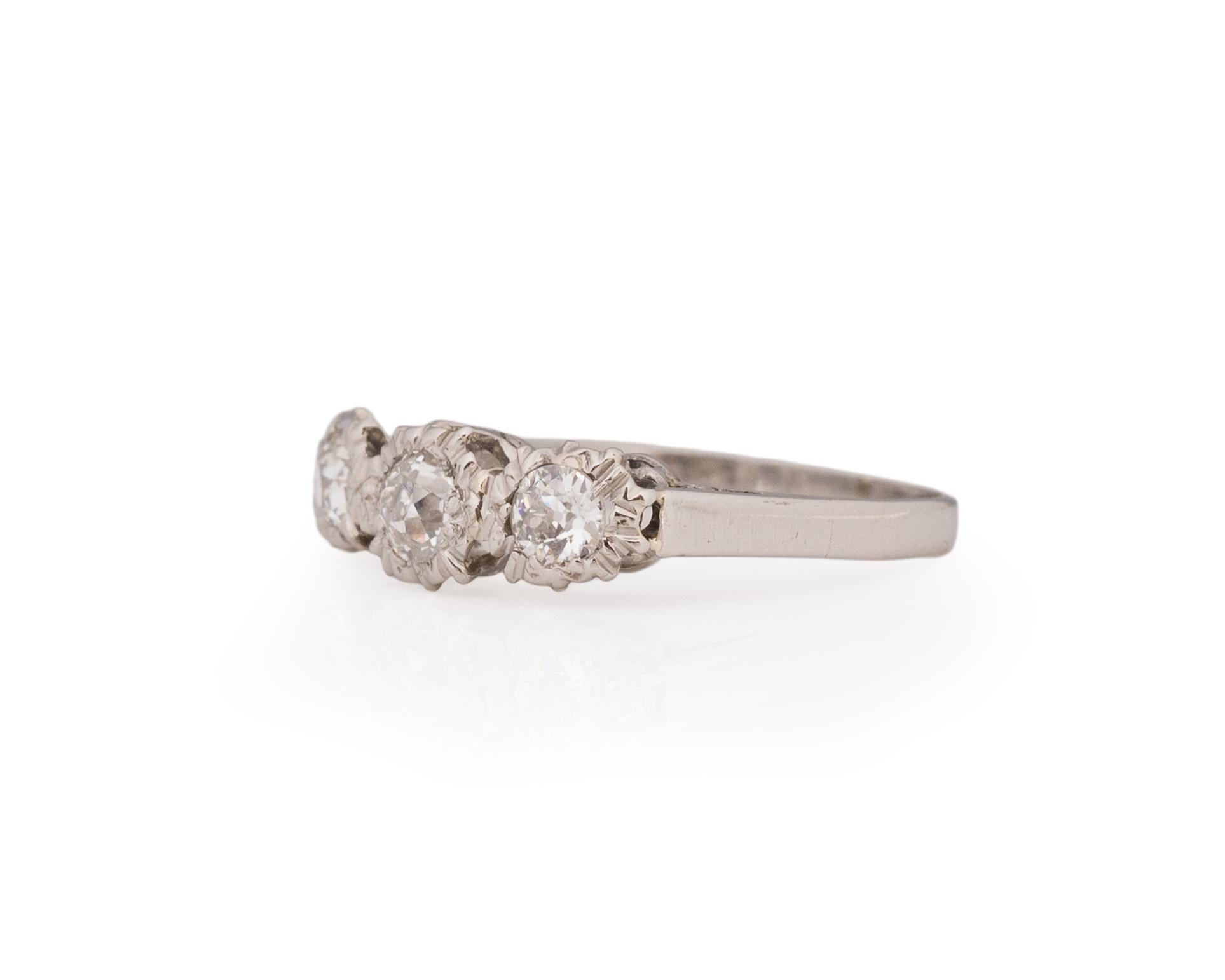 Old European Cut .75 Carat Total Weight Art Deco Diamond Platinum Engagement Ring For Sale