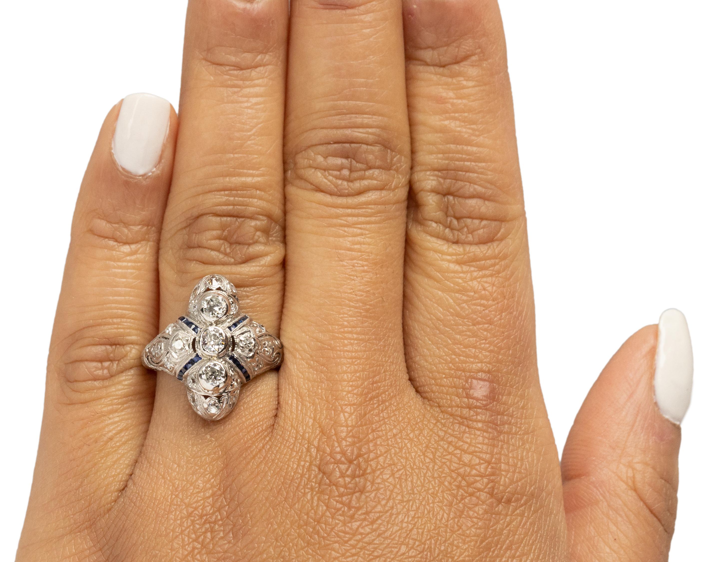 Women's .75 Carat Total Weight Art Deco Diamond Platinum Engagement Ring For Sale