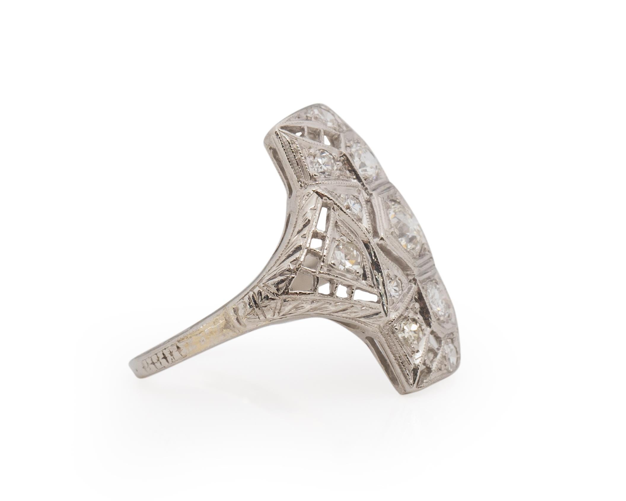 Women's .75 Carat Total Weight Art Deco Diamond Platinum Engagement Ring For Sale