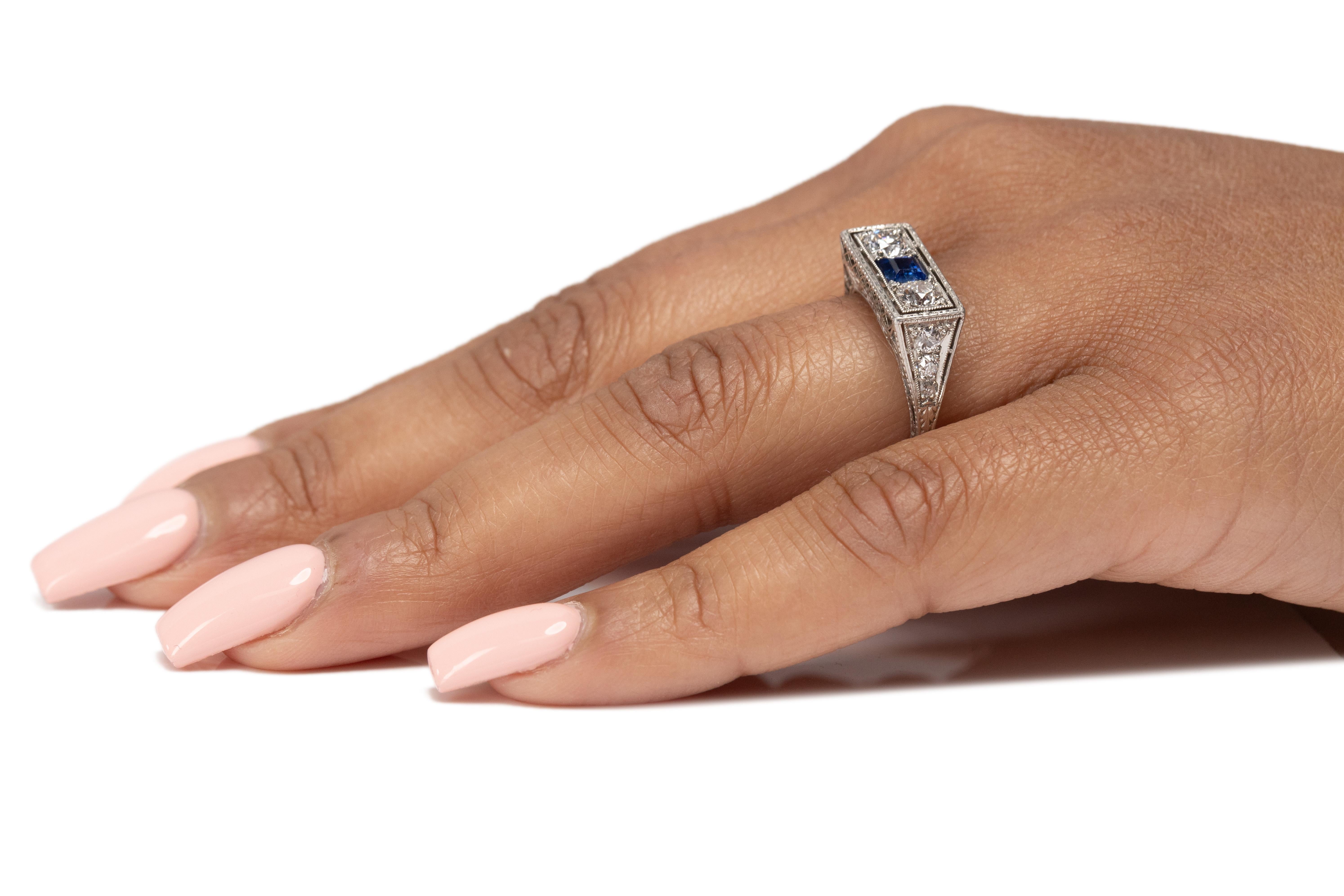 .75 Carat Total Weight Art Deco Diamond Platinum Engagement Ring For Sale 2