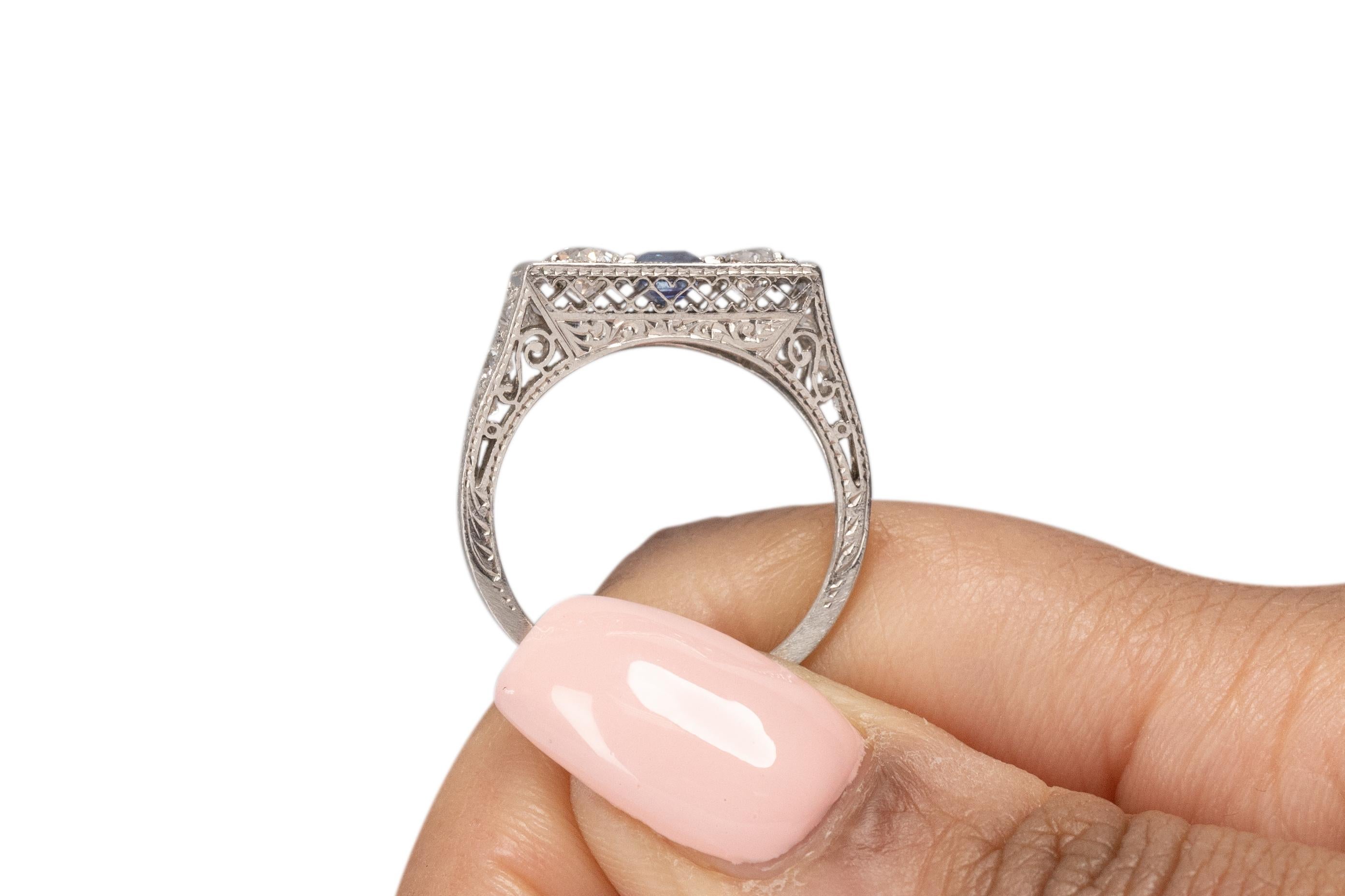 .75 Carat Total Weight Art Deco Diamond Platinum Engagement Ring For Sale 3