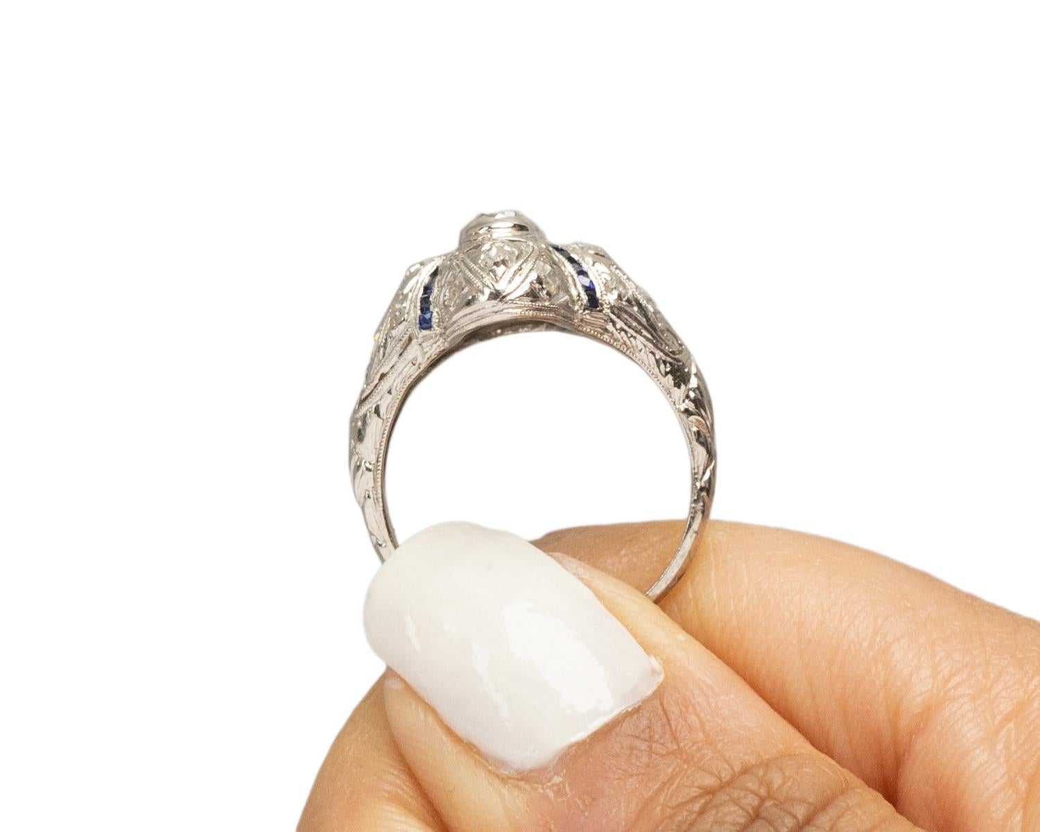 .75 Carat Total Weight Art Deco Diamond Platinum Engagement Ring For Sale 3
