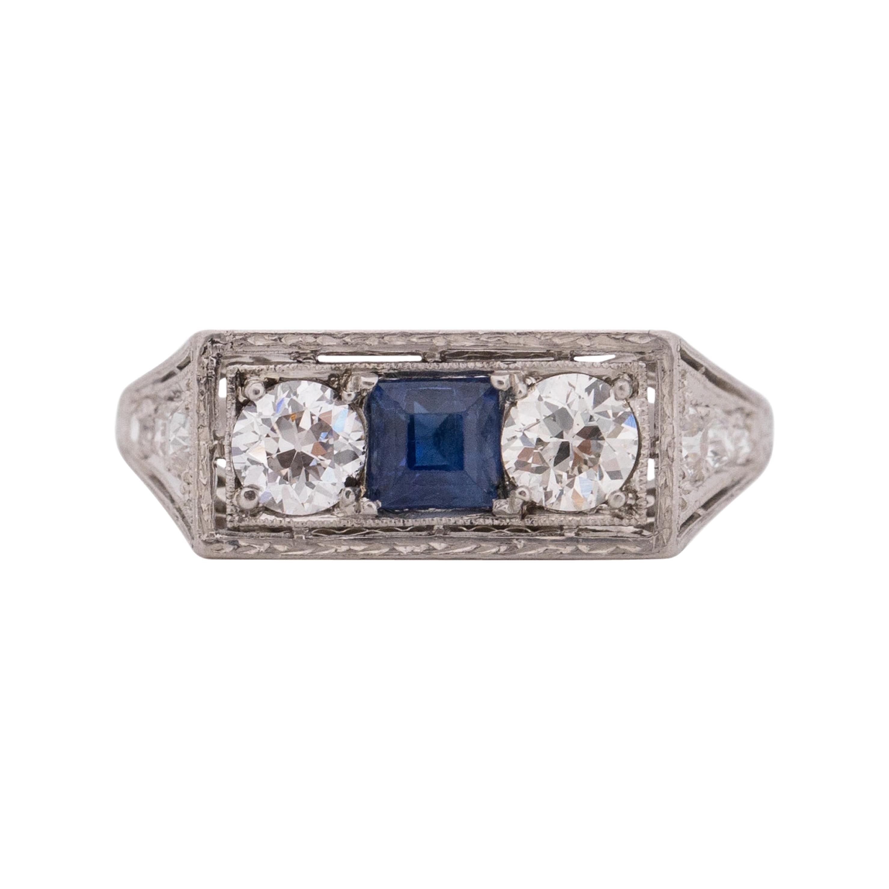 .75 Carat Total Weight Art Deco Diamond Platinum Engagement Ring