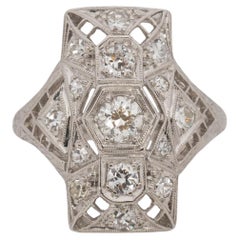 Bague de fiançailles Art déco en platine avec diamants d'un poids total de 0,75 carat