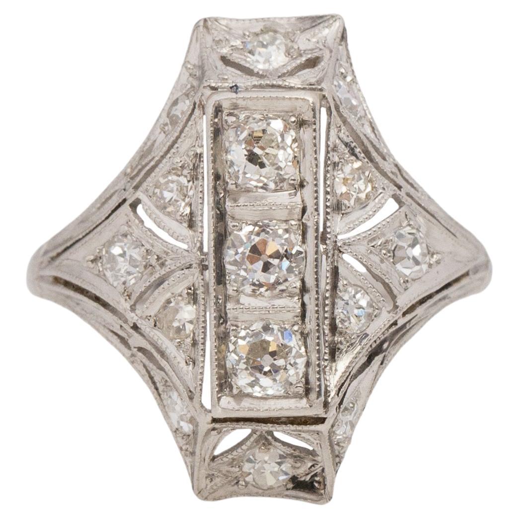 .75 Carat Total Weight Art Deco Diamond Platinum Engagement Ring For Sale