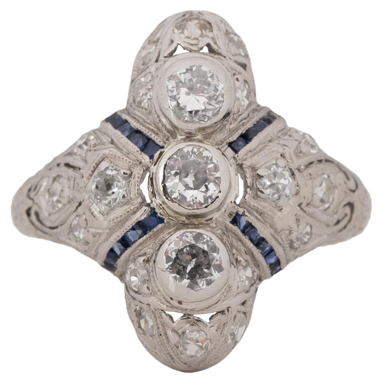 75 Karat Gesamtgewicht Art Deco Diamant Platin Verlobungsring