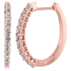 .75 Carat Total Weight Diamond Outside Round Hoop Earrings in 14K Rose Gold