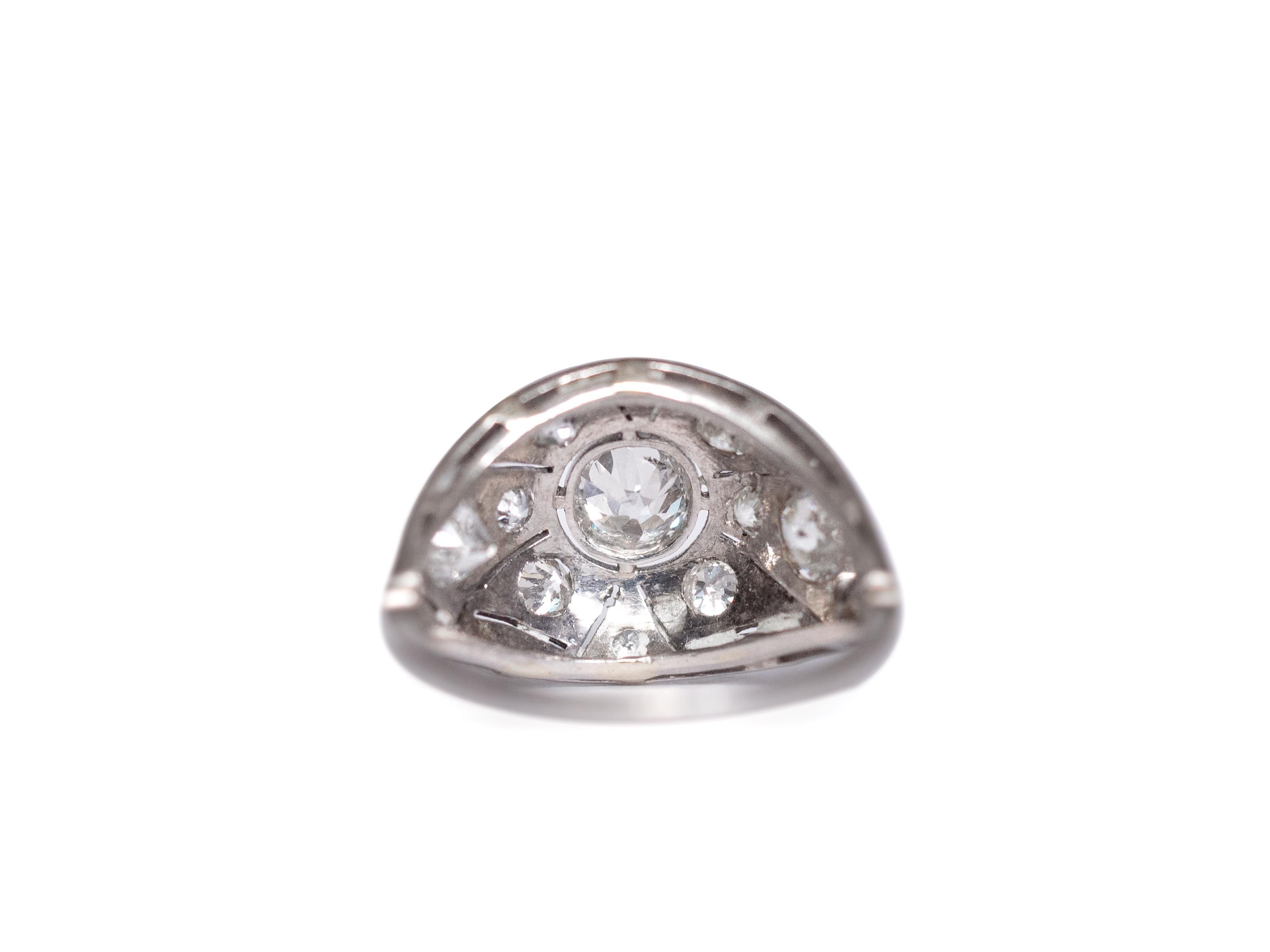 Art Deco .75 Carat Total Weight Diamond Platinum Engagement Ring For Sale