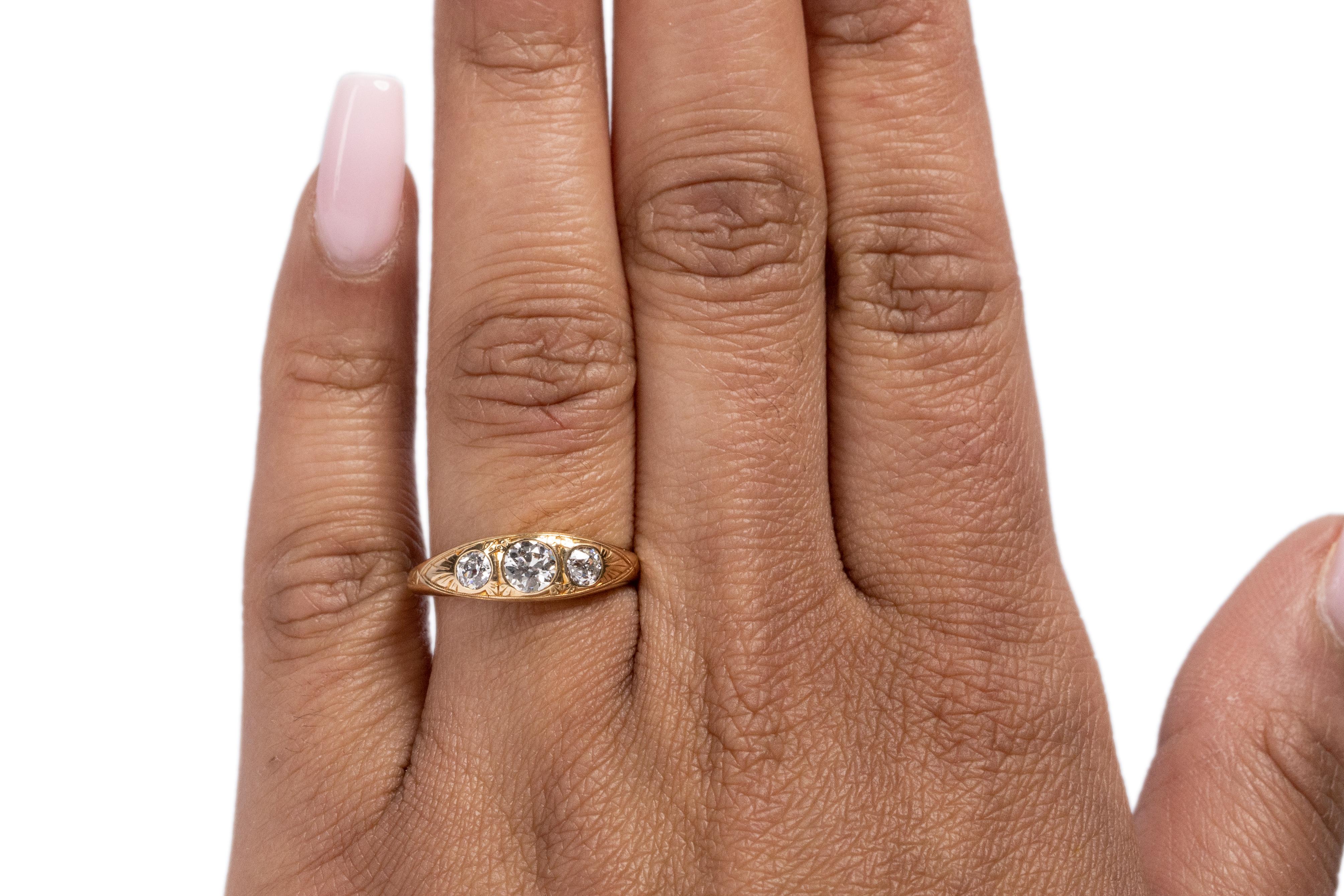 .75 Carat Total Weight Edwardian Diamond 18 Karat Yellow Gold Engagement Ring In Good Condition For Sale In Atlanta, GA
