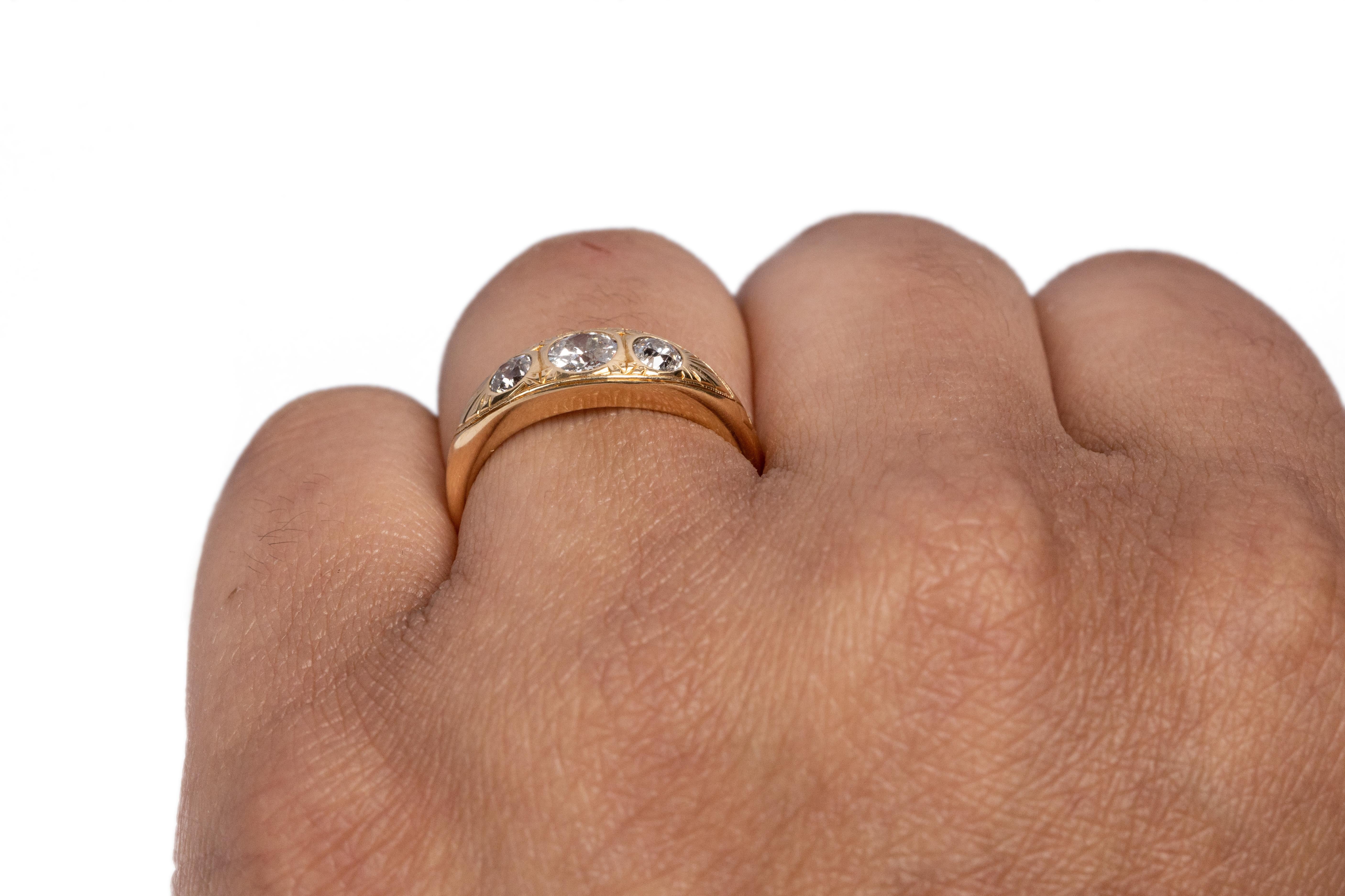 Women's .75 Carat Total Weight Edwardian Diamond 18 Karat Yellow Gold Engagement Ring For Sale