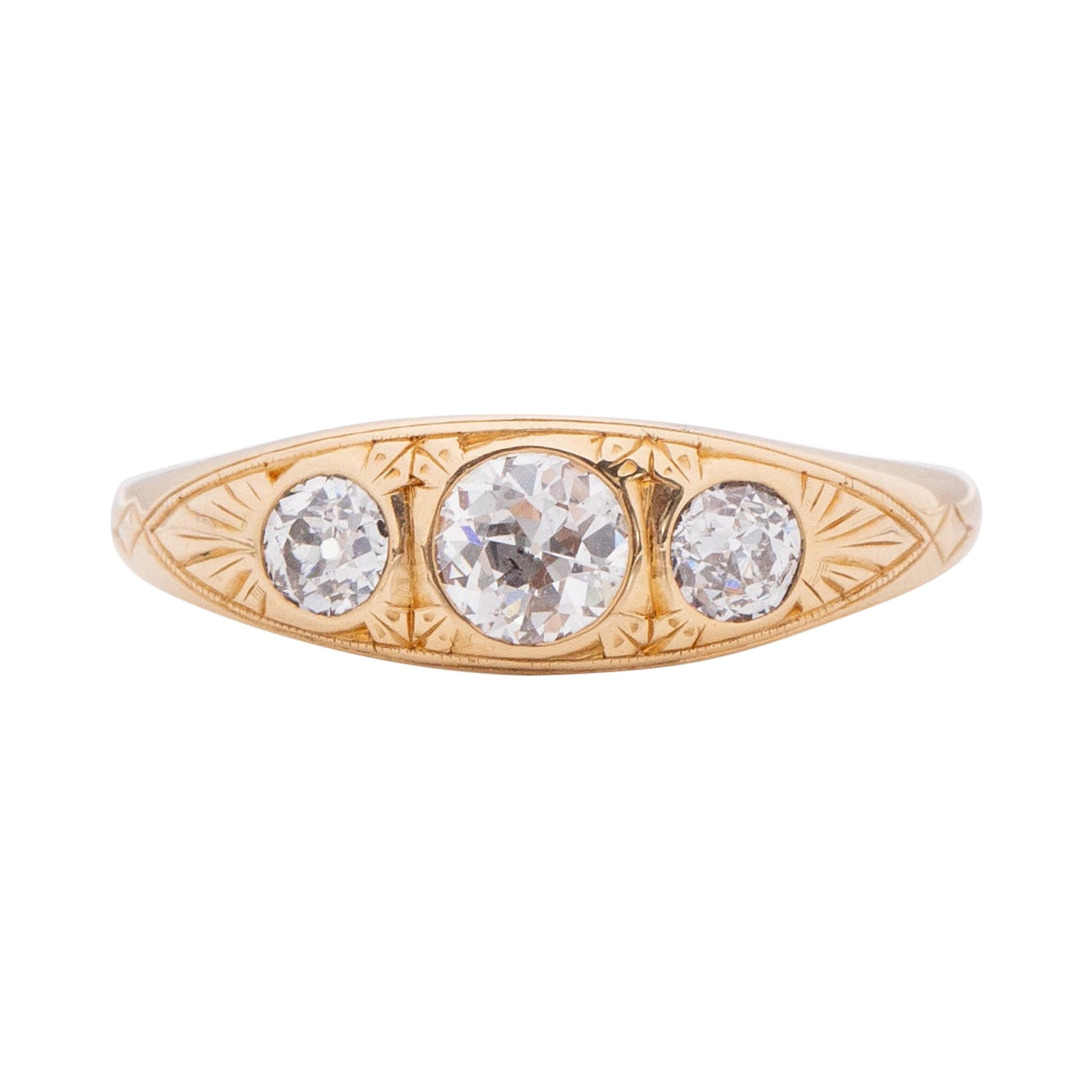 .75 Carat Total Weight Edwardian Diamond 18 Karat Yellow Gold Engagement Ring For Sale