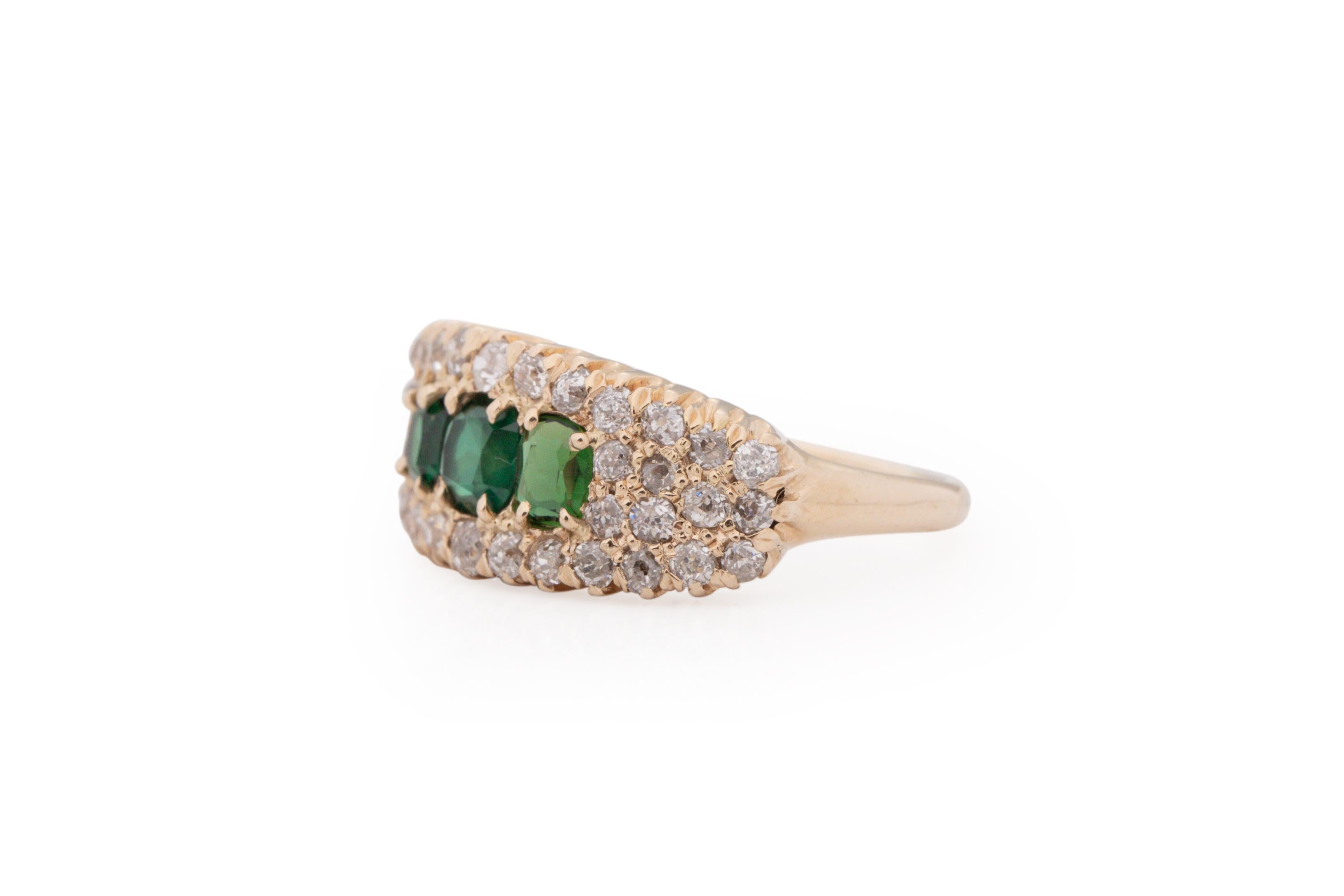 Emerald Cut .75 Carat Total Weight Emerald Edwardian Diamond 14 Karat Yellow Engagement Ring For Sale