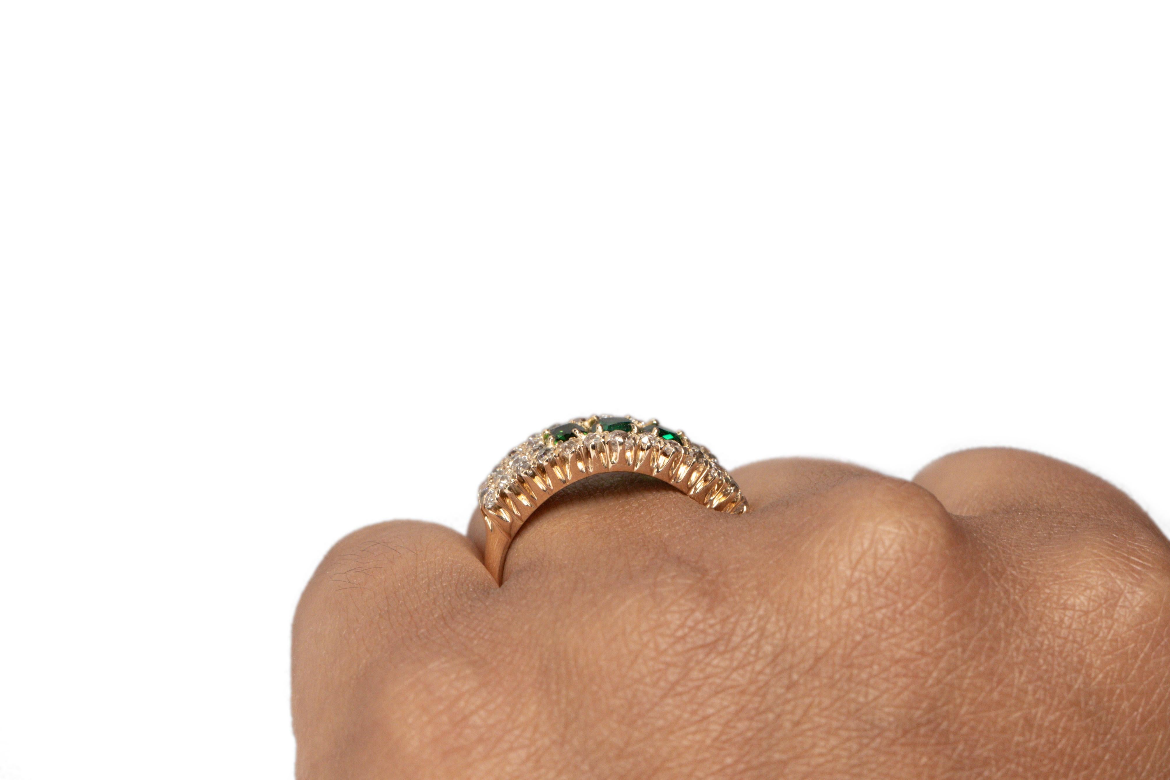 .75 Carat Total Weight Emerald Edwardian Diamond 14 Karat Yellow Engagement Ring For Sale 1