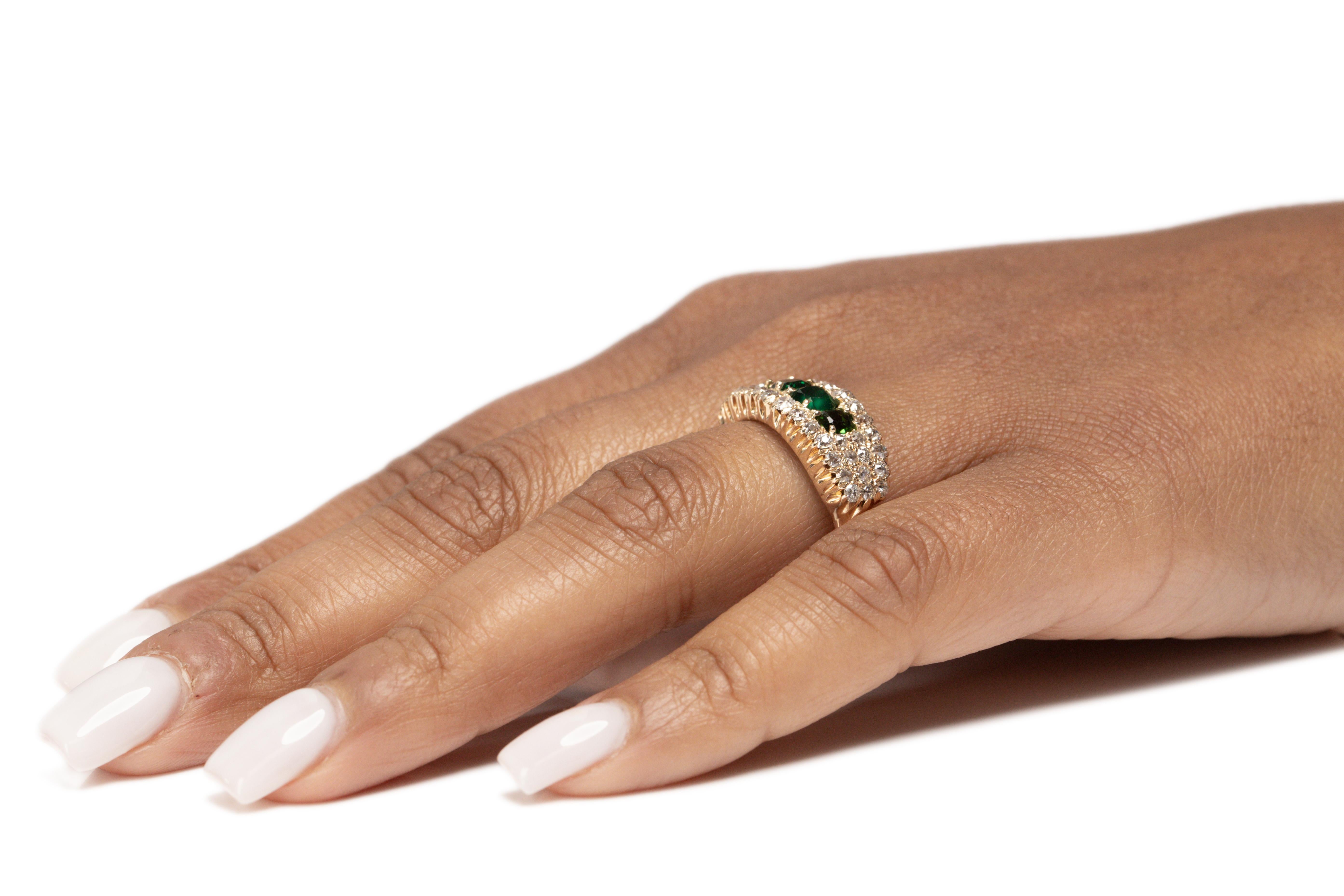 Verlobungsring, 0,75 Karat Gesamtgewicht Smaragd Edwardianischer Diamant 14 Karat Gelb im Angebot 2