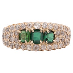 Antique .75 Carat Total Weight Emerald Edwardian Diamond 14 Karat Yellow Engagement Ring