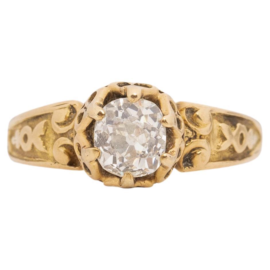 .75 Carat Victorian Diamond 14 Karat Yellow Gold Engagement Ring For Sale