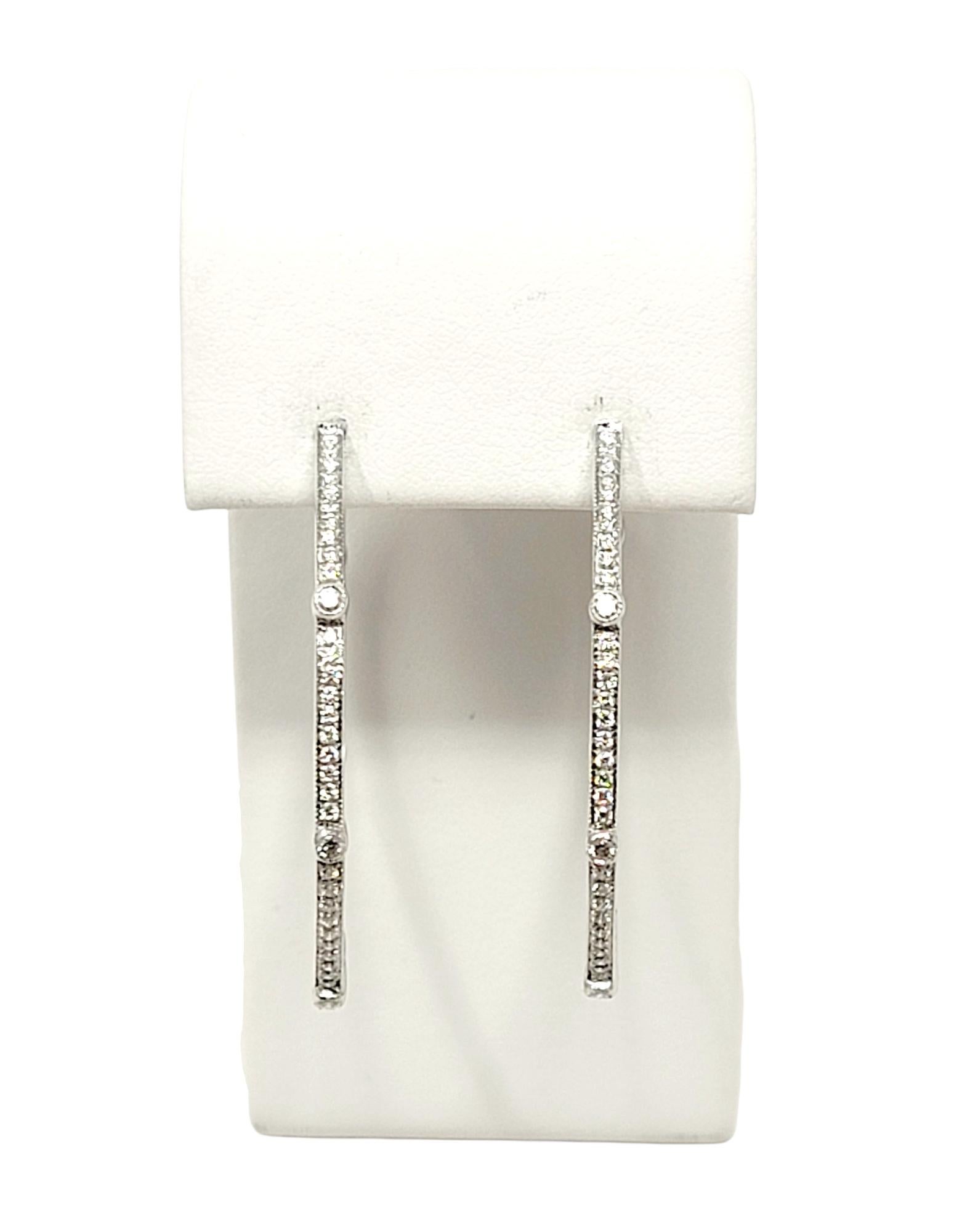 .75 Carats Total Round Diamond Station Hoop Earrings 18 Karat White Gold For Sale 5