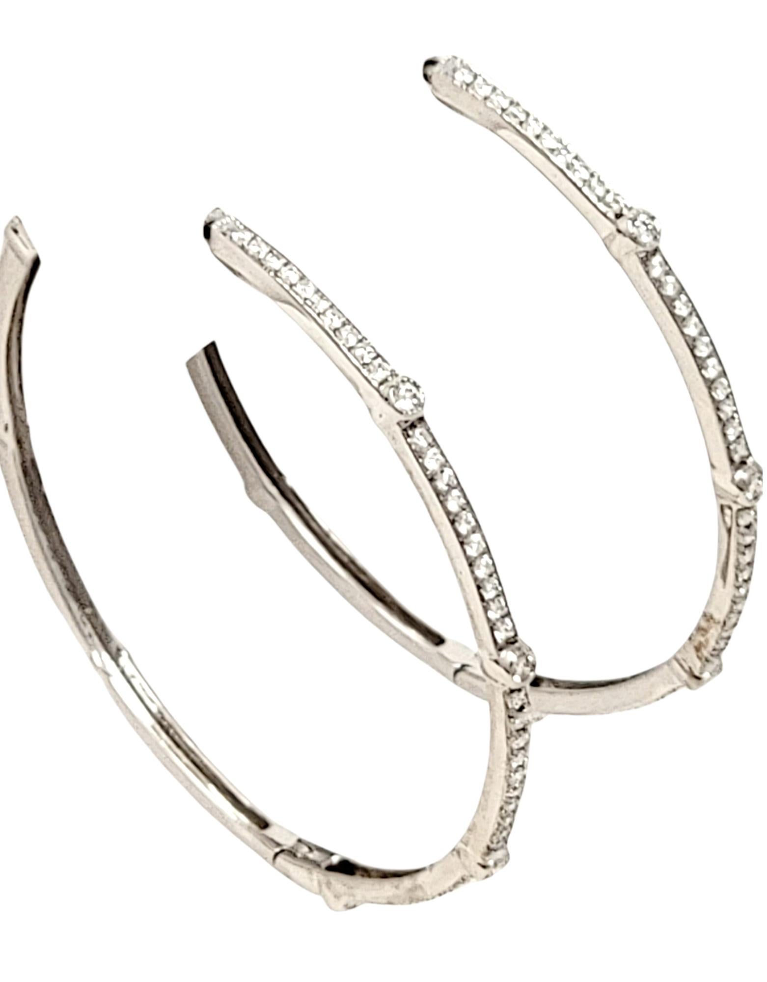 .75 Carats Total Round Diamond Station Hoop Earrings 18 Karat White Gold In Good Condition For Sale In Scottsdale, AZ