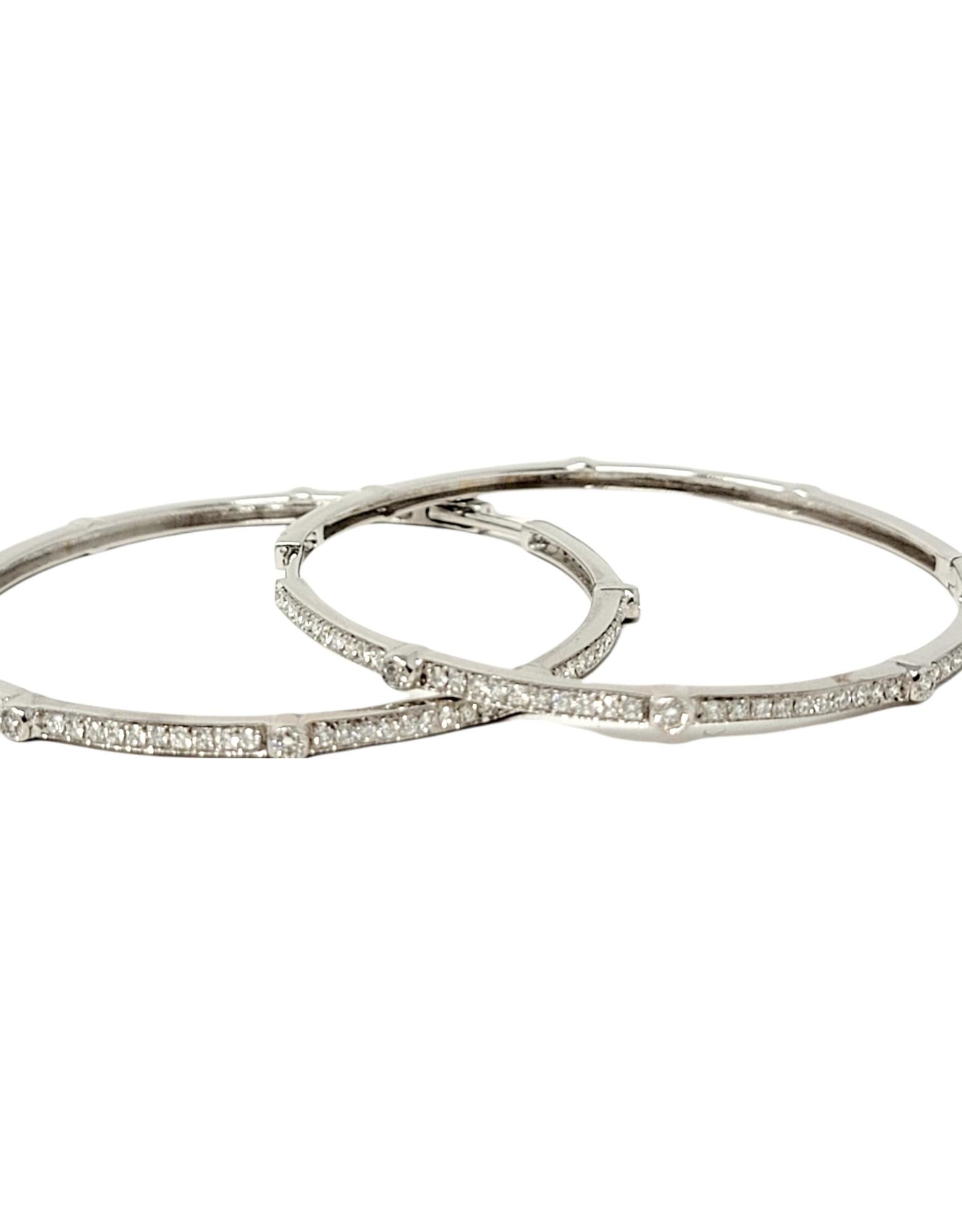 .75 Carats Total Round Diamond Station Hoop Earrings 18 Karat White Gold For Sale 2