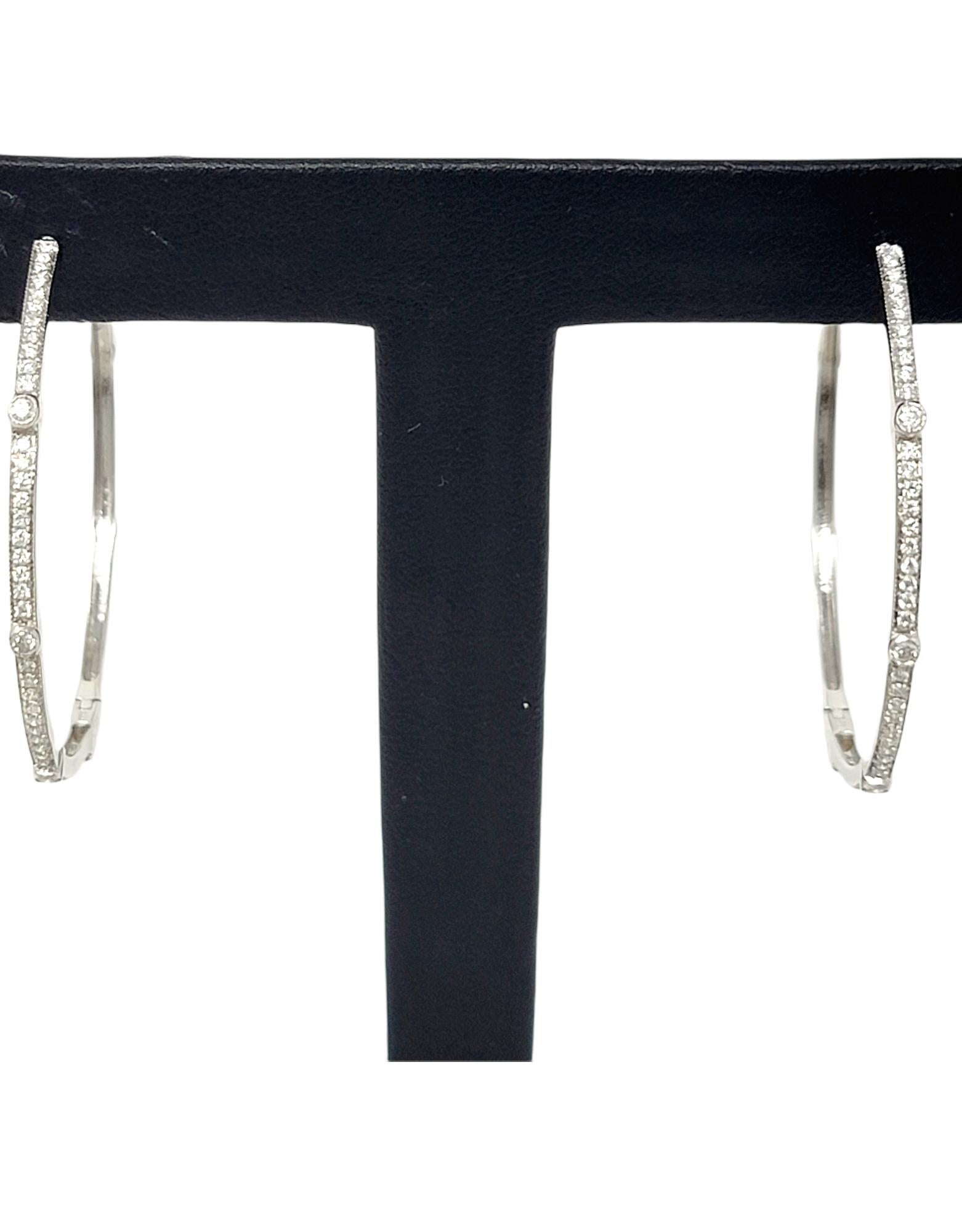 .75 Carats Total Round Diamond Station Hoop Earrings 18 Karat White Gold For Sale 3