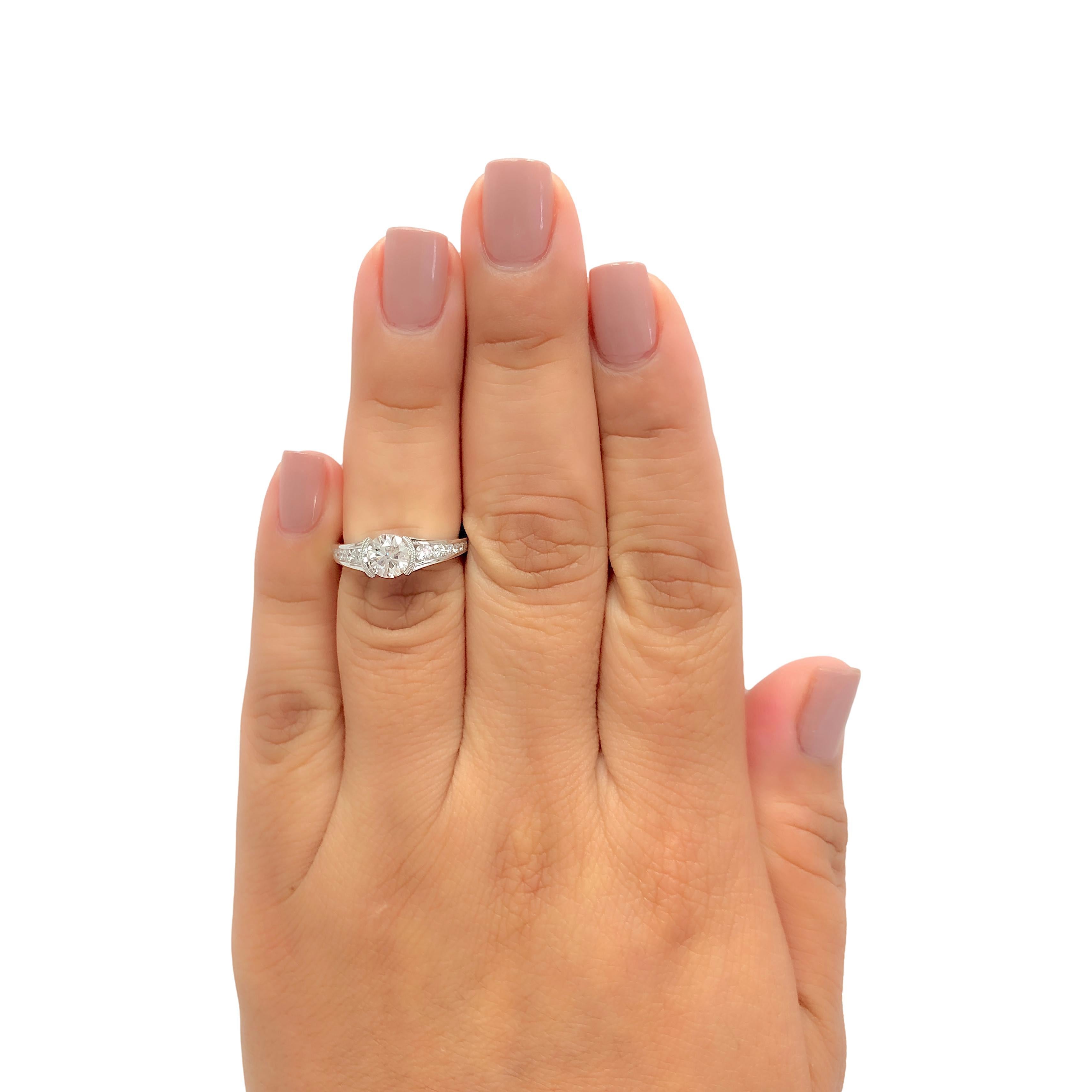 .75 ct Round 18K White Gold Diamond Engagement Ring in GIA Triple Excellent Cut In Excellent Condition For Sale In New York, NY