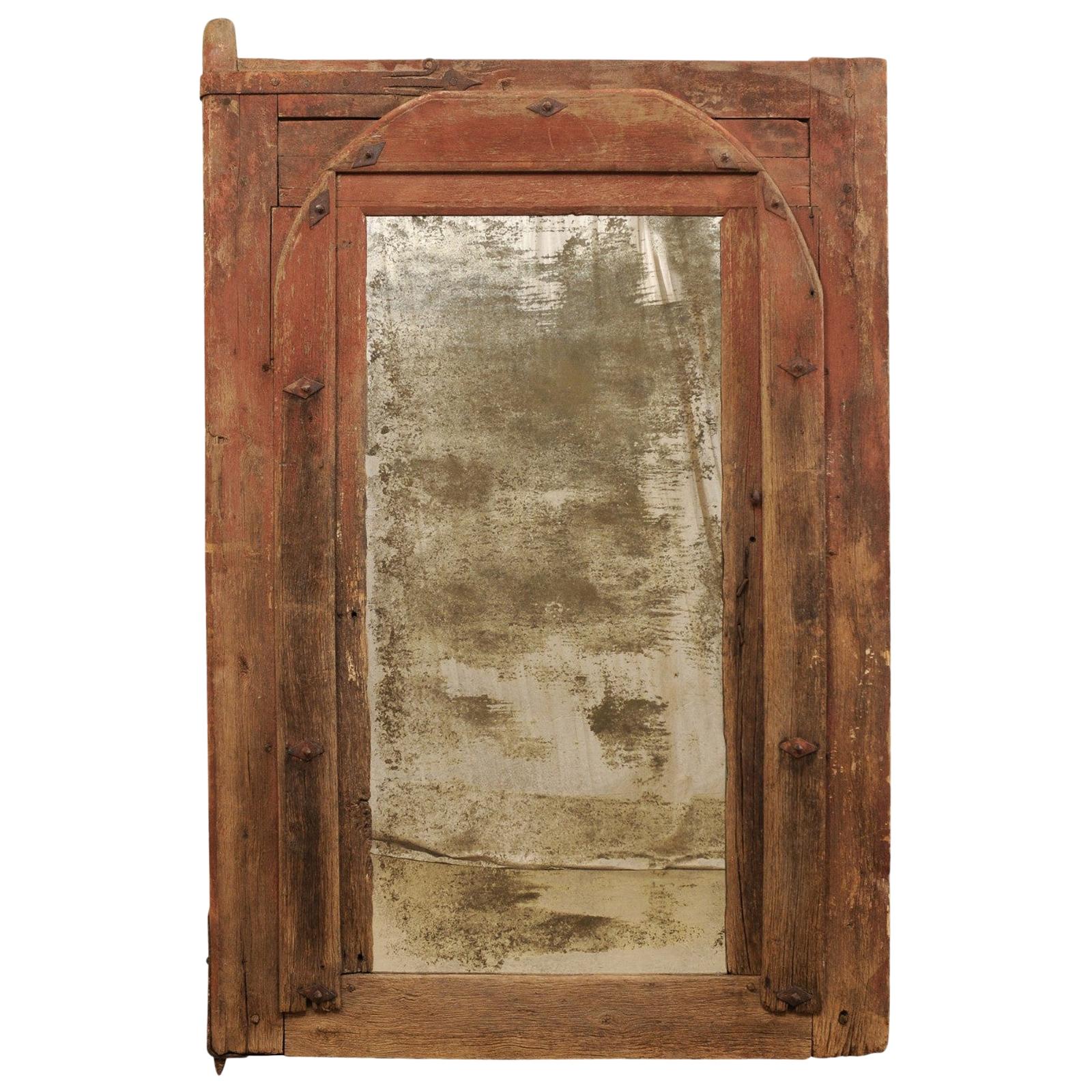Tall Custom Mirror with 18th Century Spanish Door Frame Surround, One of a Kind For Sale
