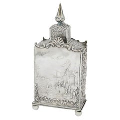 European Silver Antique Dutch Life Scenes Cone Lid Tea Caddy