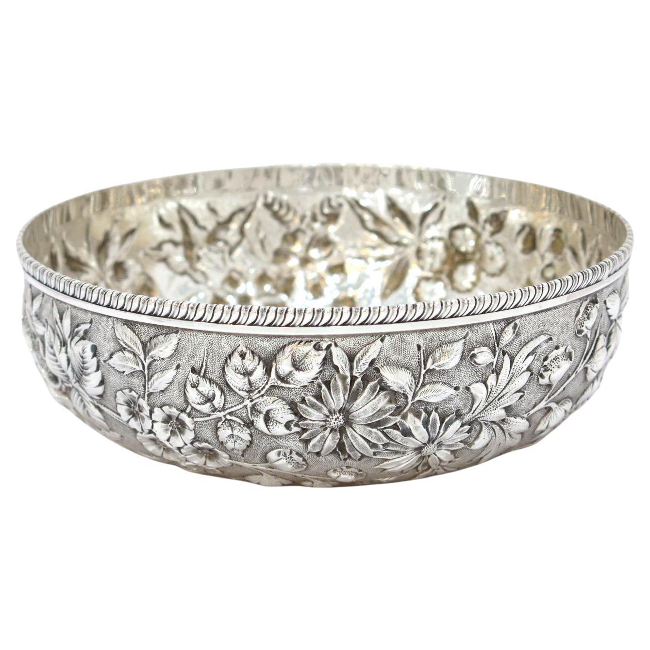 7.5 in - Sterling Silver Jacobi & Co. Antique Floral Repousse Serving Bowl For Sale