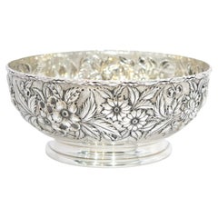 7.5 in Sterling Silver S. Kirk & Son Antique Floral Repousse Footed Serving Bowl