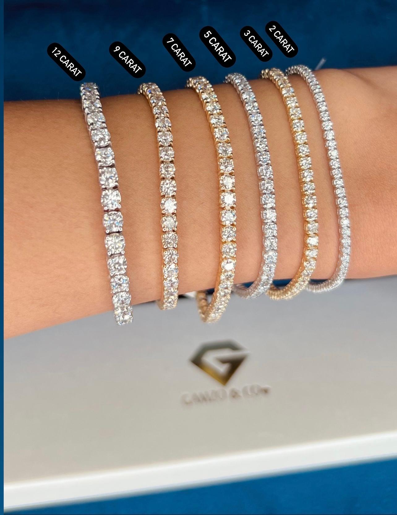Taille ronde Bracelet tennis en or rose 14 carats avec diamants ronds de 9 carats en vente