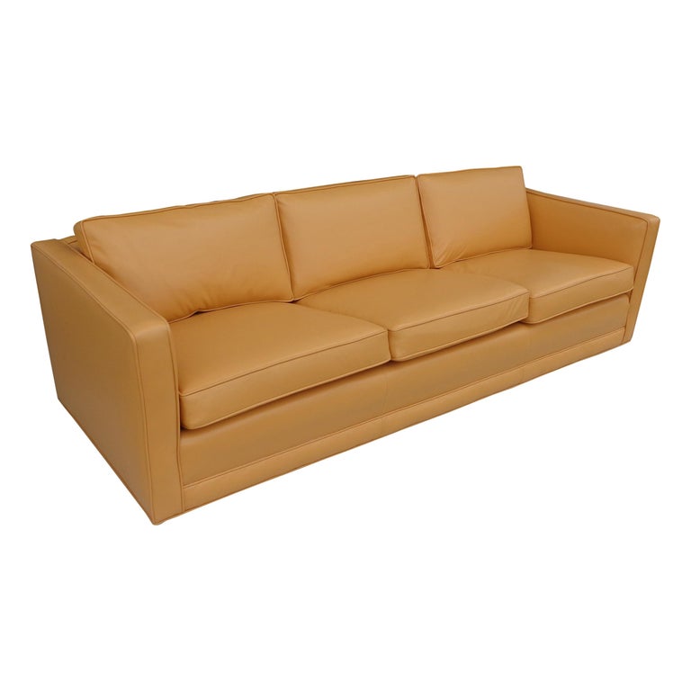 Dunbar Tuxedo Sofa Restored in Leather For Sale at 1stDibs