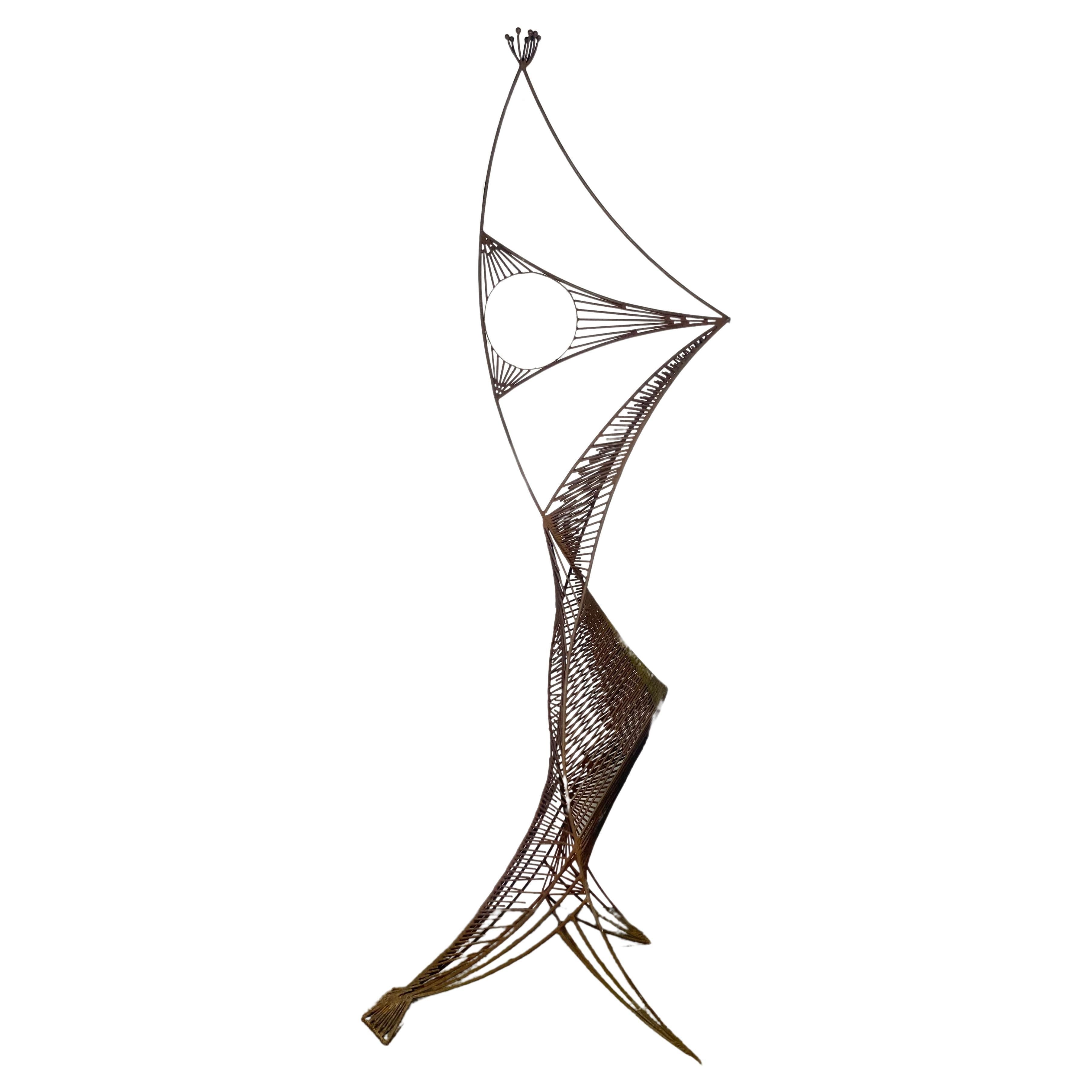 Scultura da giardino "uccello" modernista astratta in ferro saldato, 7,5', attribuita a Roy Gussow