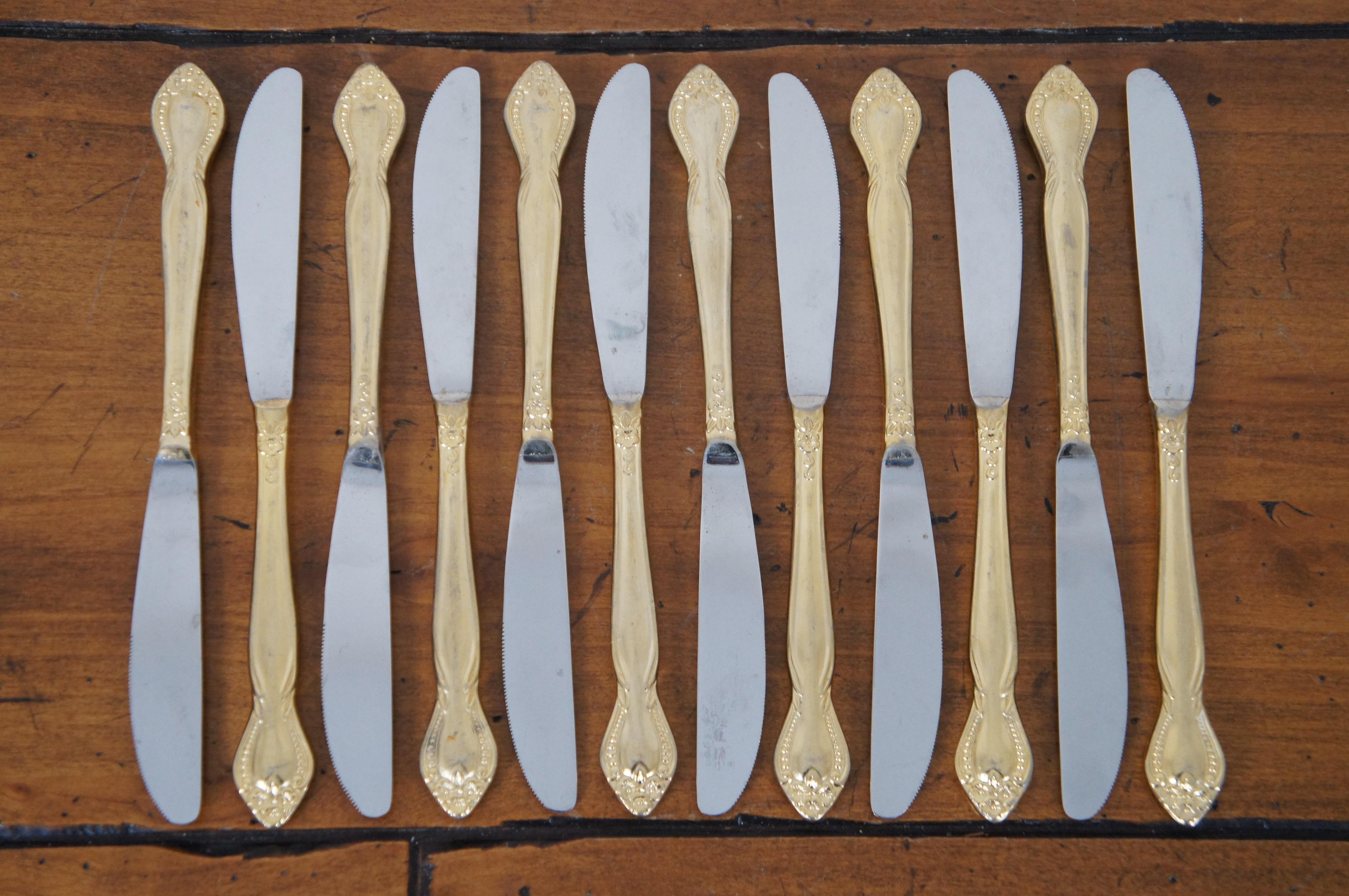75 Pc Supreme Vermai Raquel 23k Gold Plated Flatware Service for 12 Japan In Good Condition In Dayton, OH