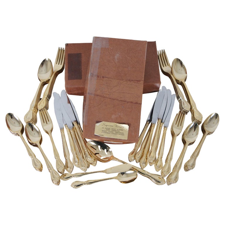 75 Pc Supreme Vermai Raquel 23k Gold Plated Cutlery Service for 12