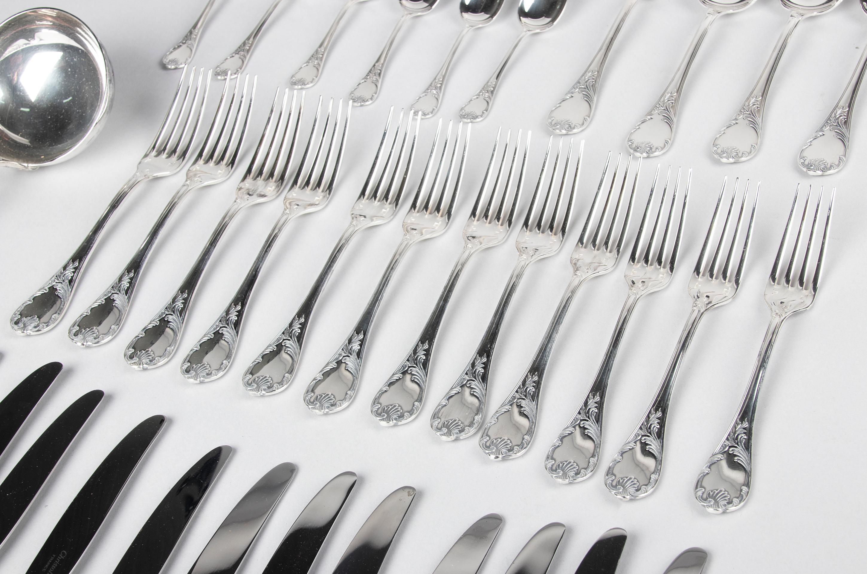 75-Piece Set Christofle Silver-Plated Flatware Marly 9