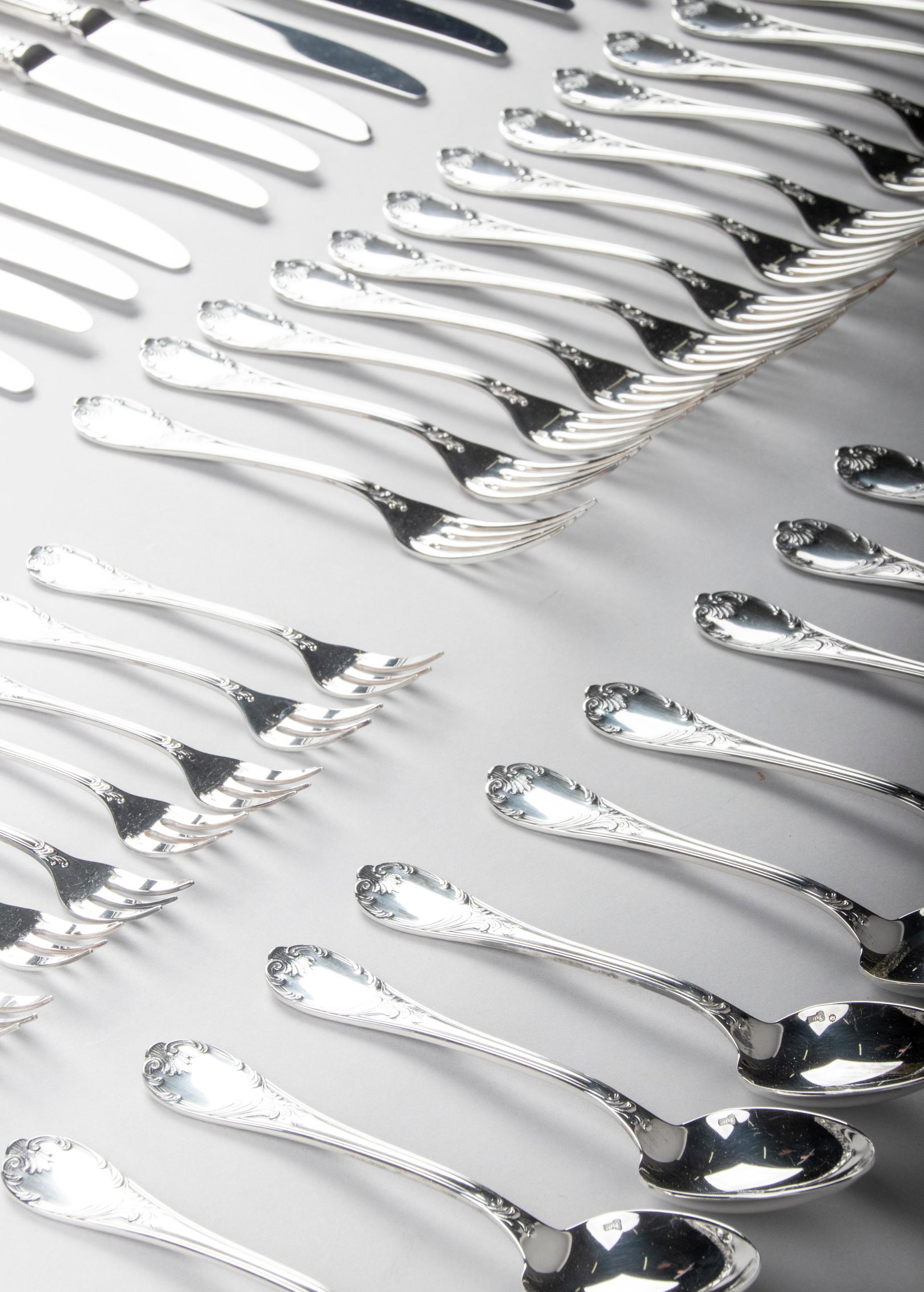 75-Piece Set Christofle Silver-Plated Flatware Marly 12