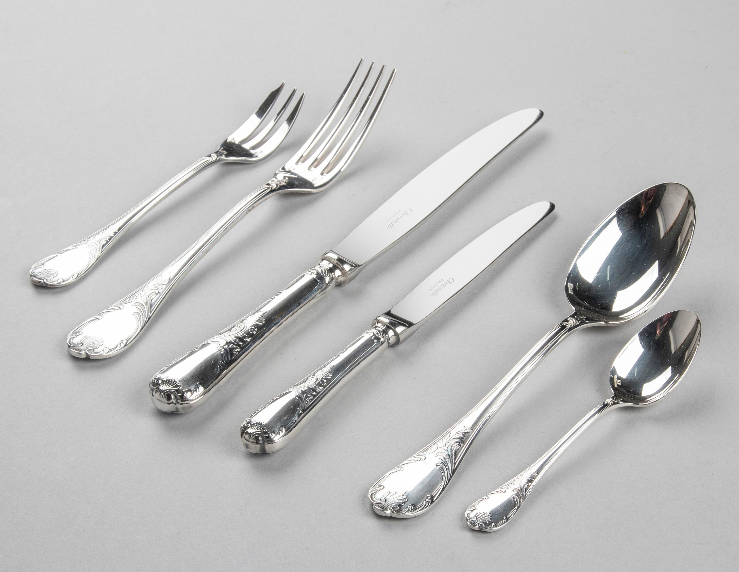 Louis XV 75-Piece Set Christofle Silver-Plated Flatware Marly