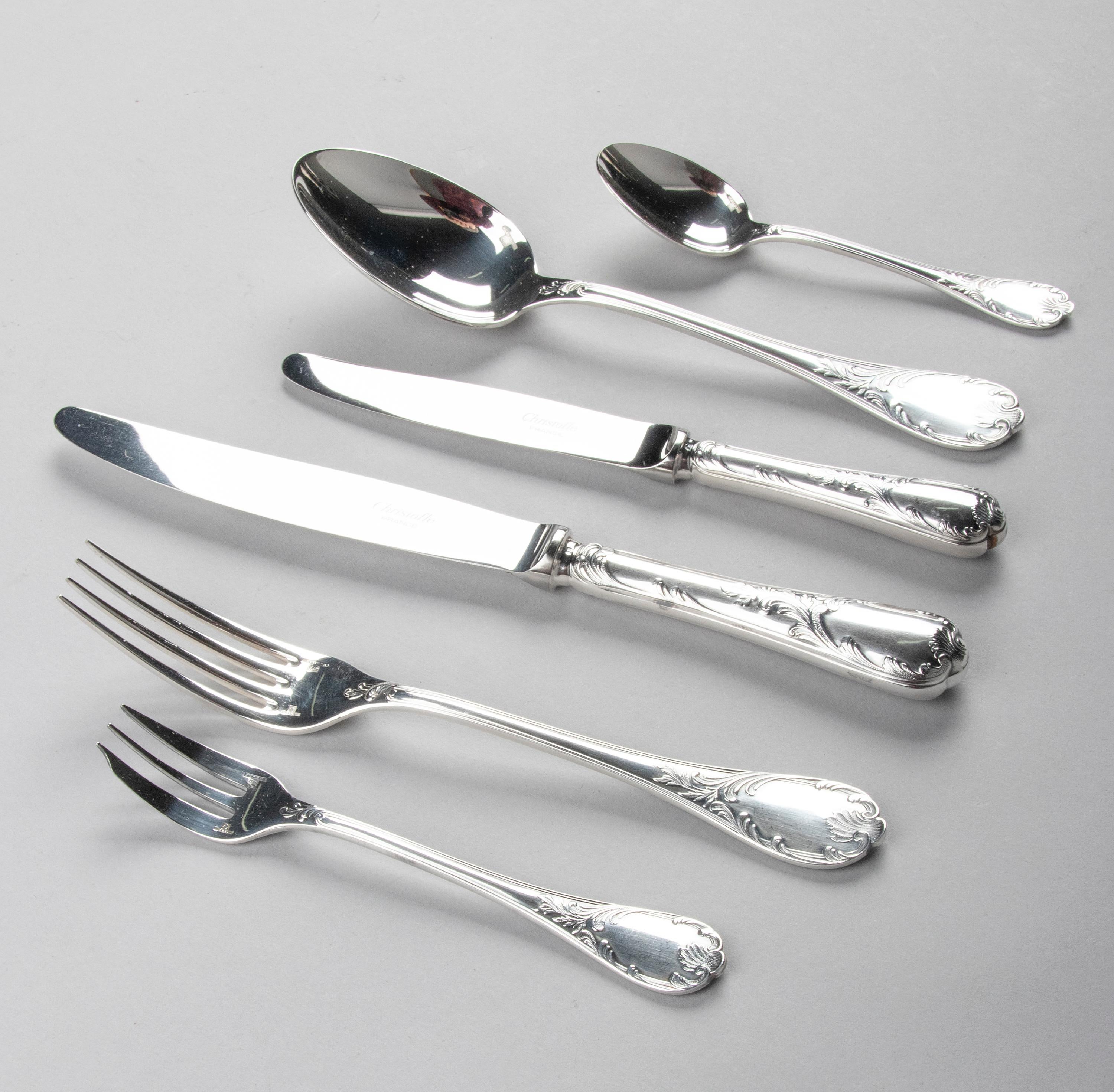 Contemporary 75-Piece Set Christofle Silver-Plated Flatware Marly