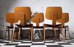 12 Rare Mid-Century Design Stacking "Church" Chairs Wood Eames Style, '60