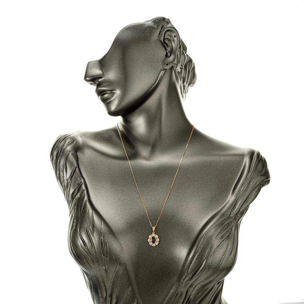 .75 Sapphire Diamond Halo Yellow Gold Pendant Necklace  For Sale 2