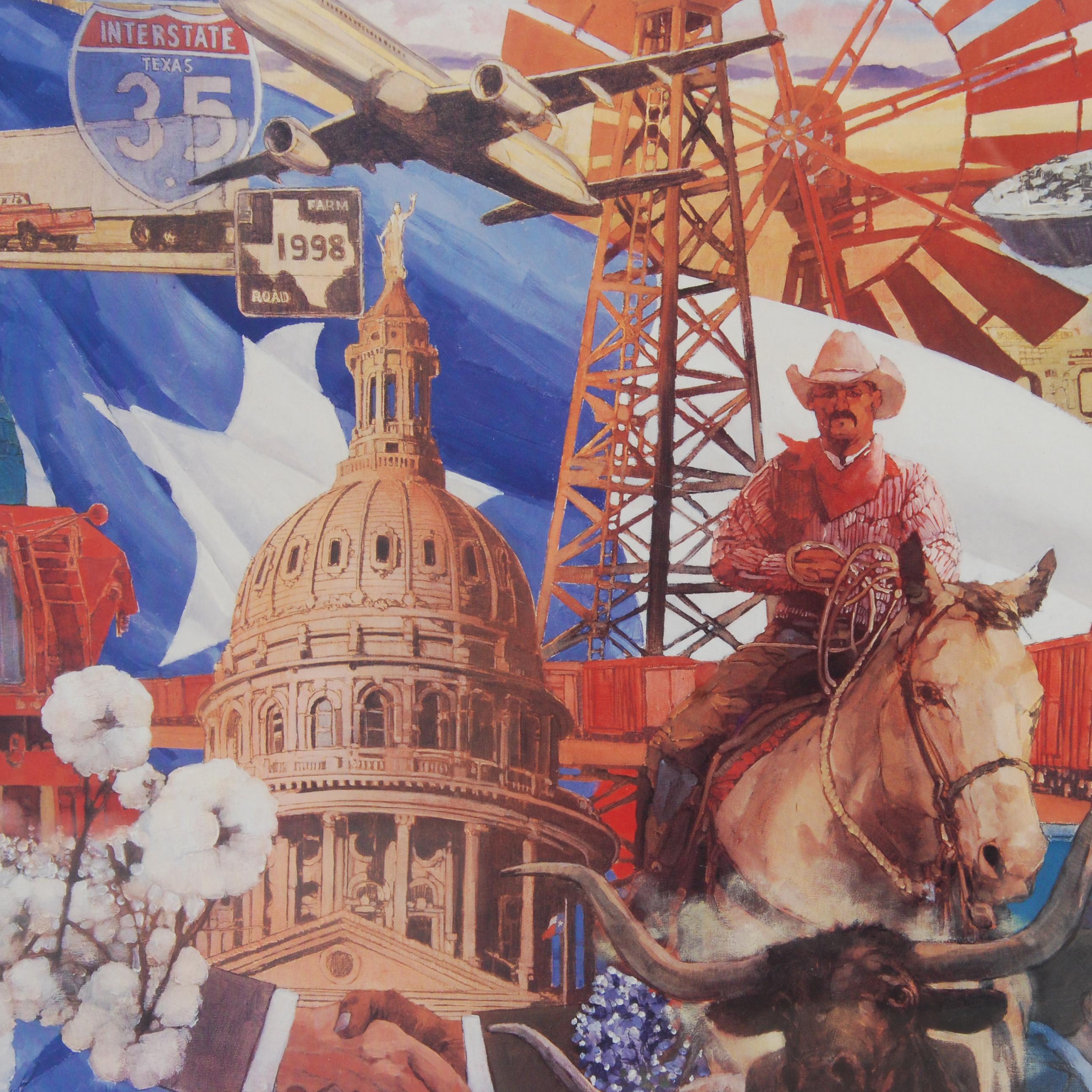 75 Years of Texas Business Signed and Numbered Lithograph by Jim Sharpe In Good Condition In Pasadena, TX